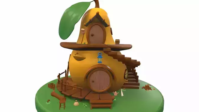 Cartoon pear house and props 3D model