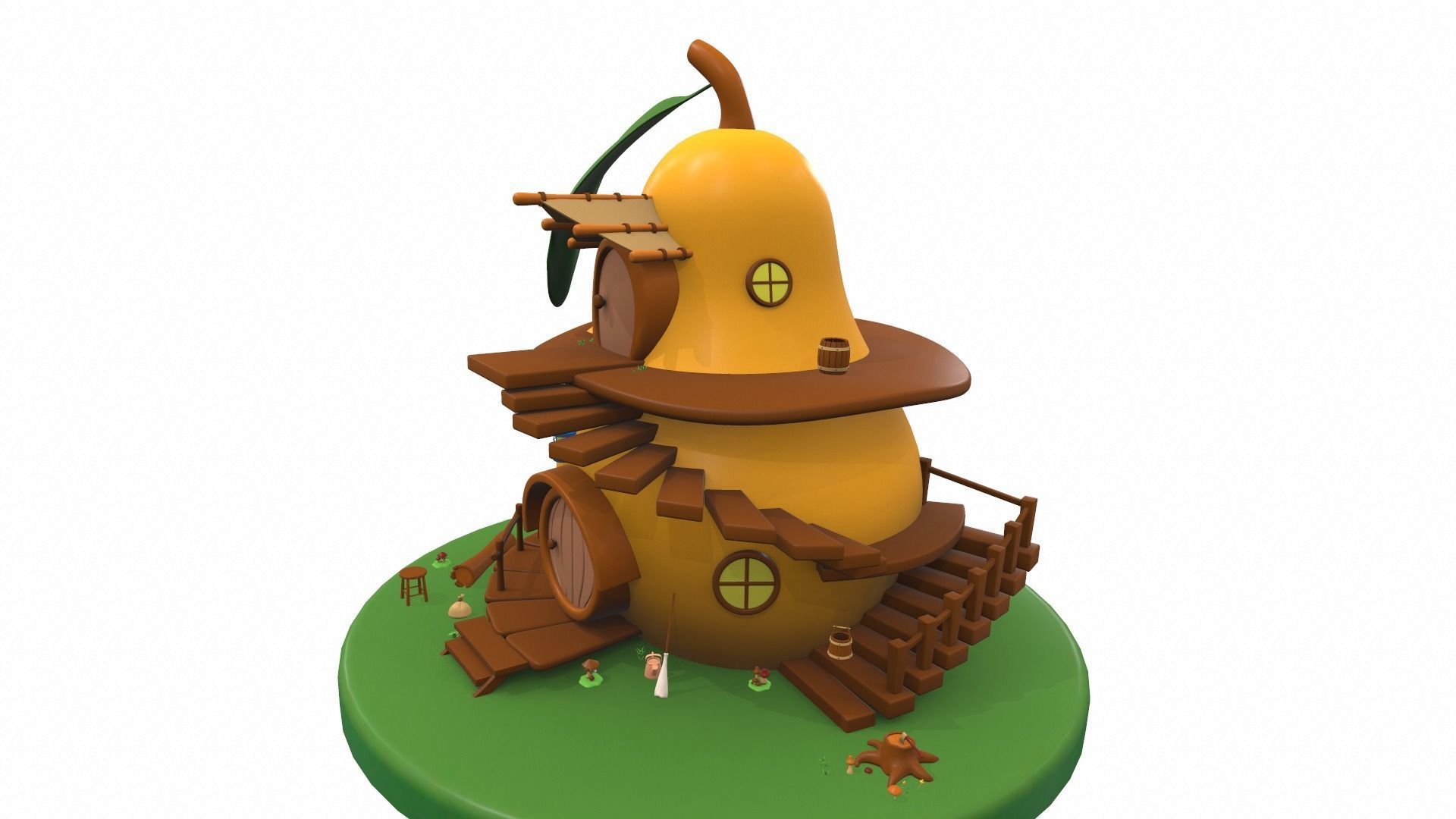 Cartoon pear house and props 3D model_8