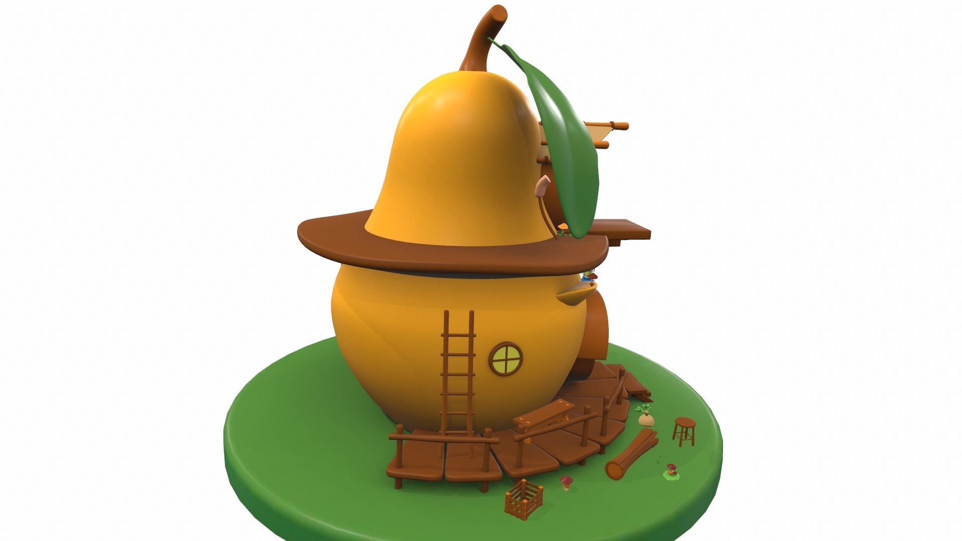Cartoon pear house and props 3D model_5