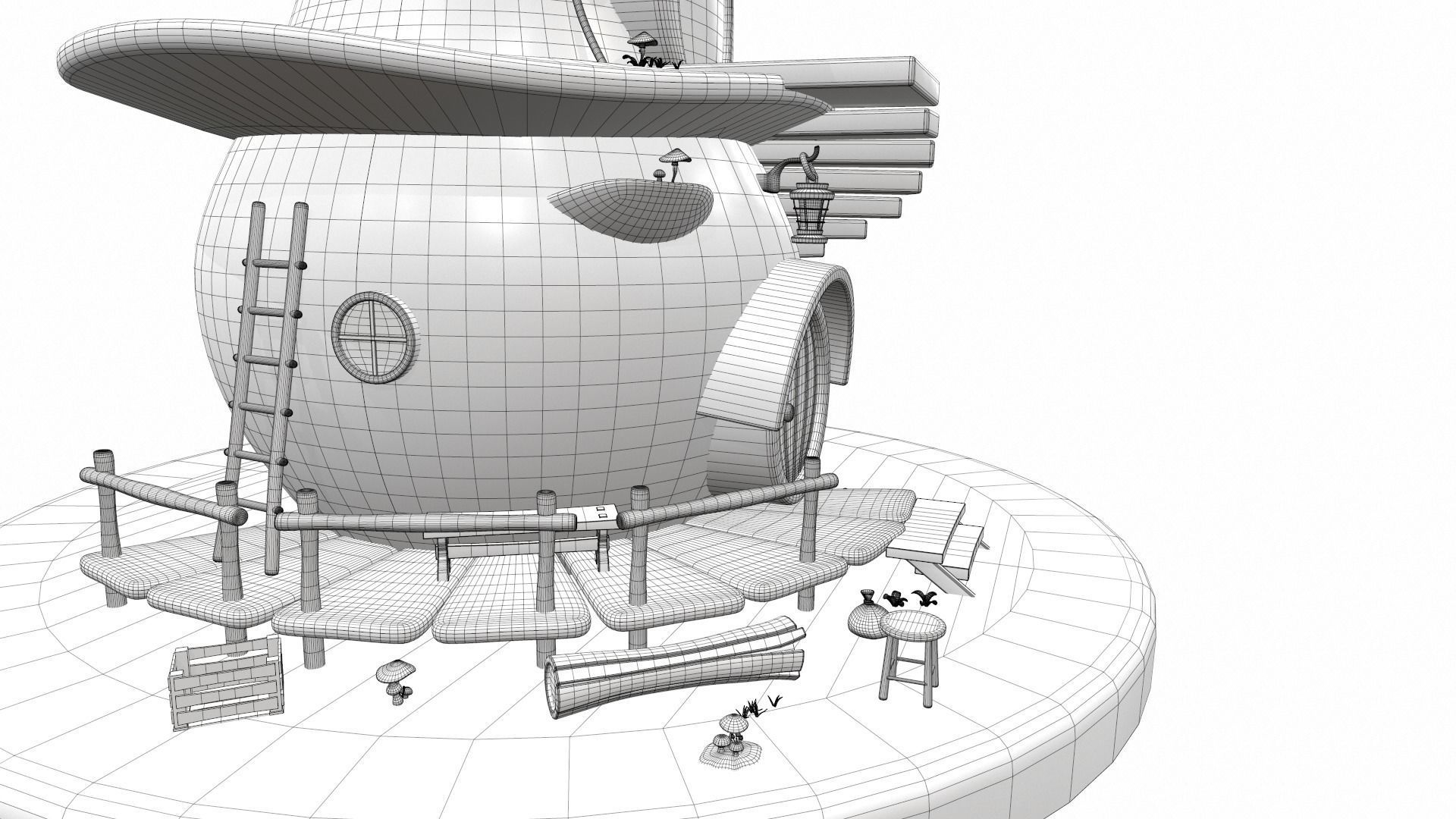 Cartoon pear house and props 3D model_27