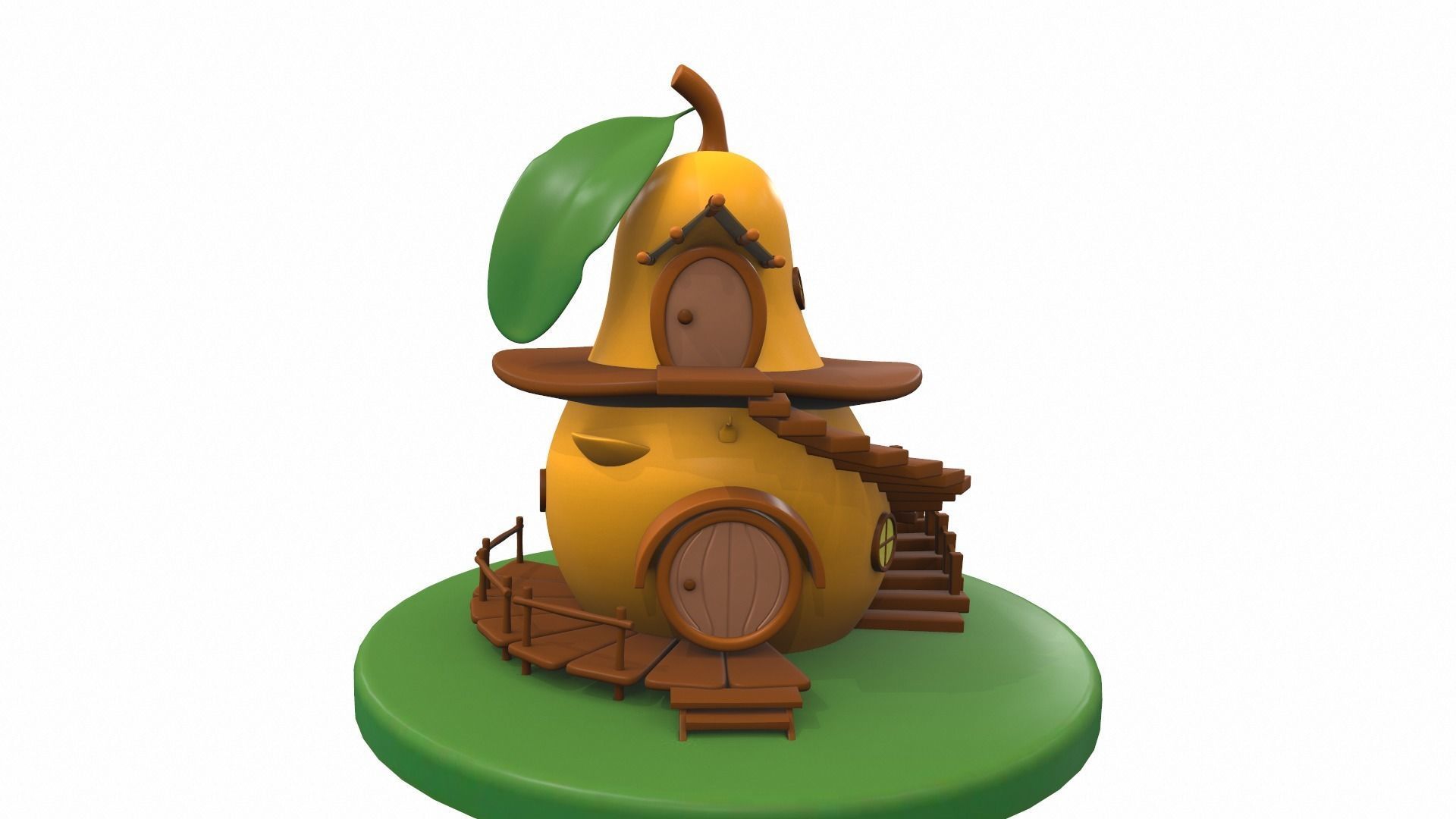 Cartoon pear house and props 3D model_2