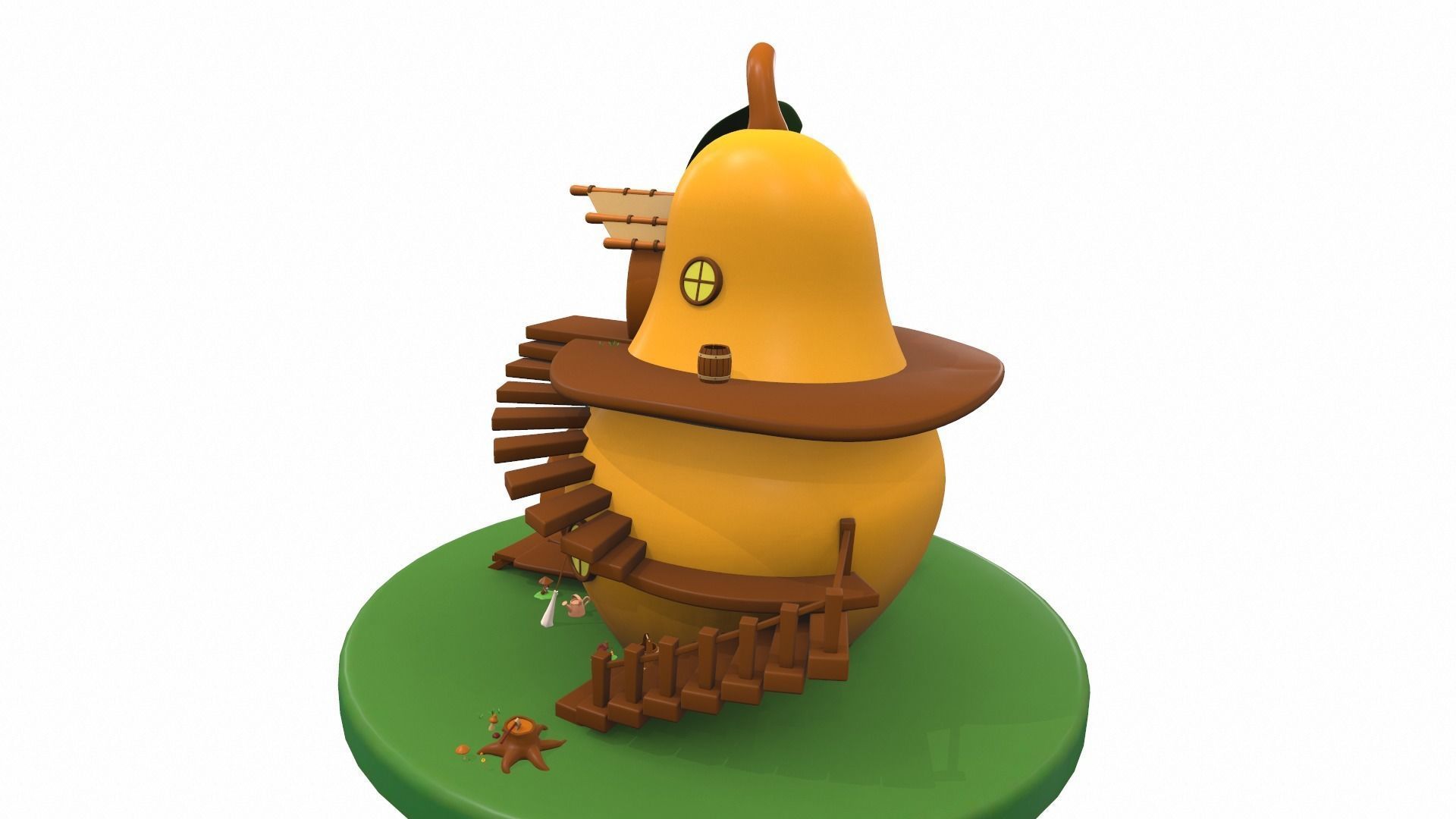 Cartoon pear house and props 3D model_7