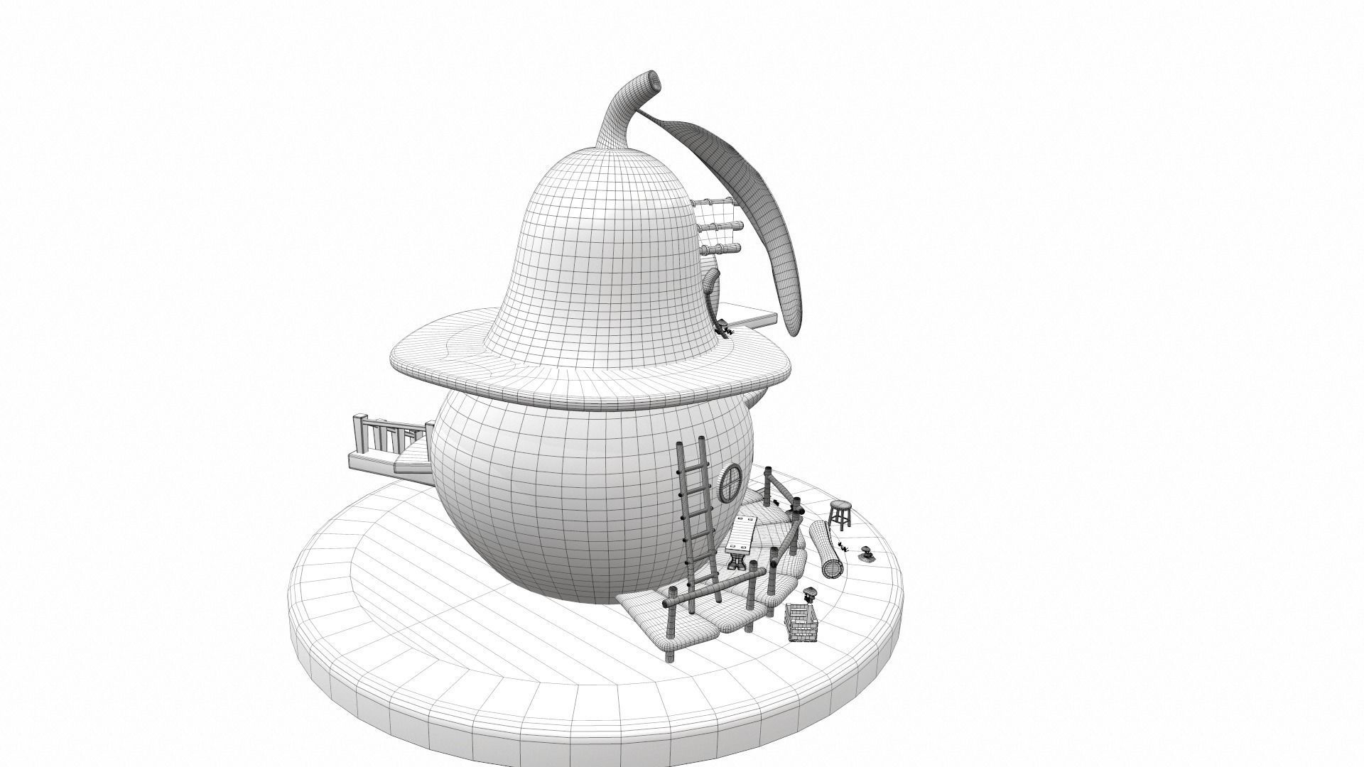 Cartoon pear house and props 3D model_22