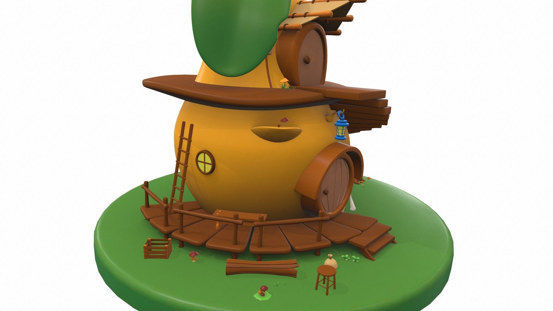 Cartoon pear house and props 3D model_4