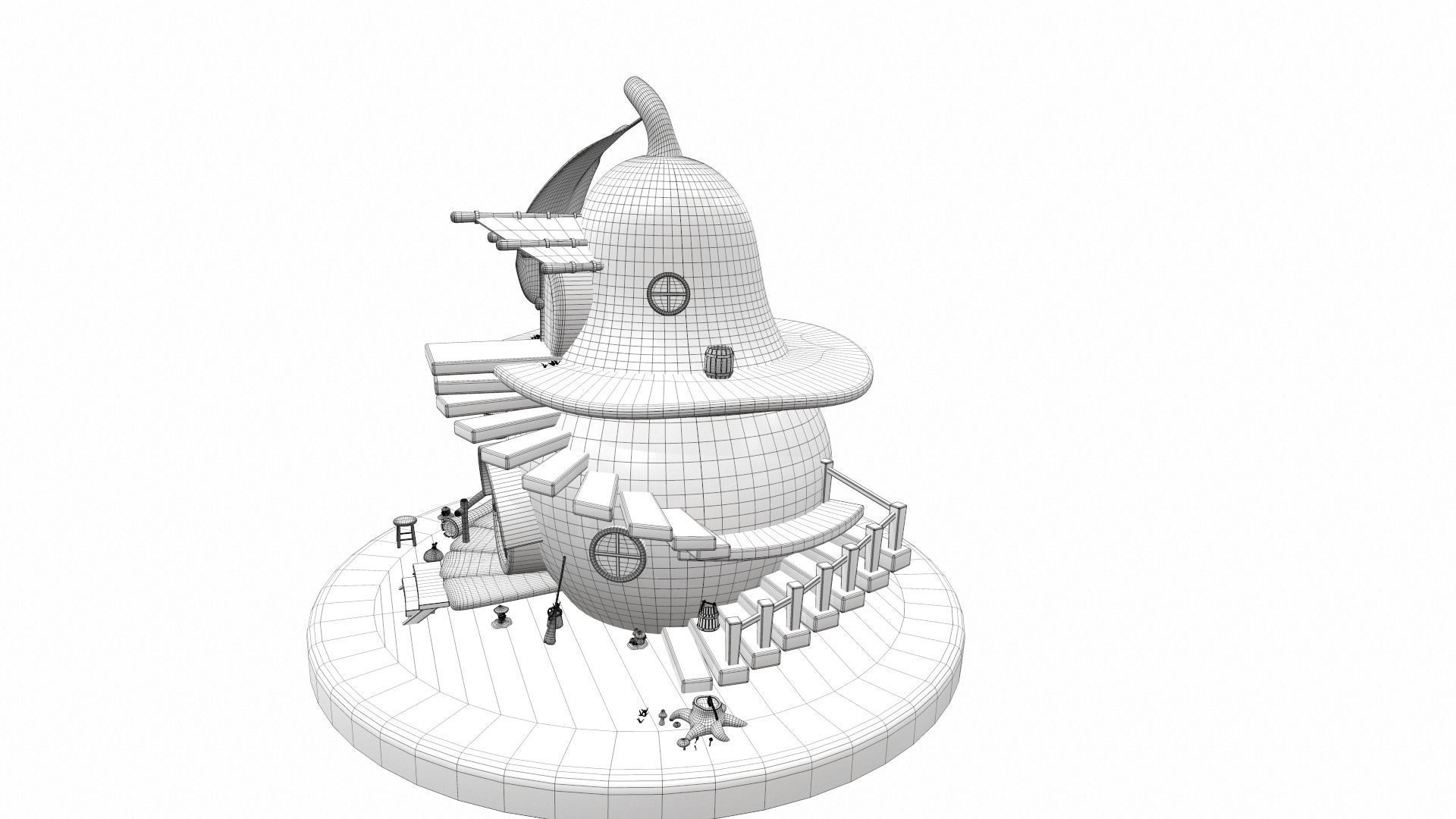 Cartoon pear house and props 3D model_24