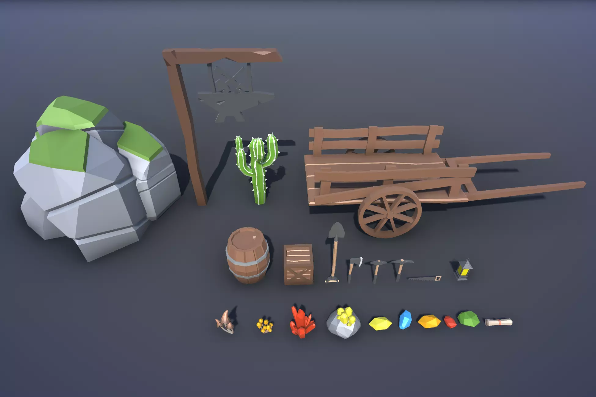 Free Mining Pack - Low Poly Ores and Gems and Tools and Props Free low-poly 3D model_2