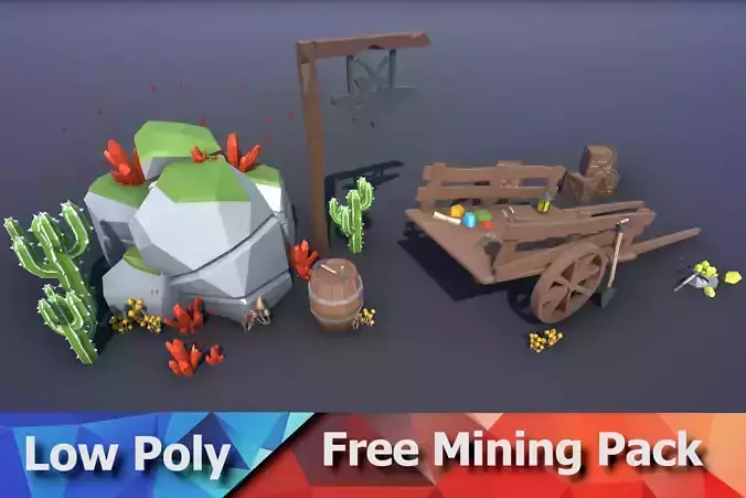 Free Mining Pack - Low Poly Ores and Gems and Tools and Props Free low-poly 3D model