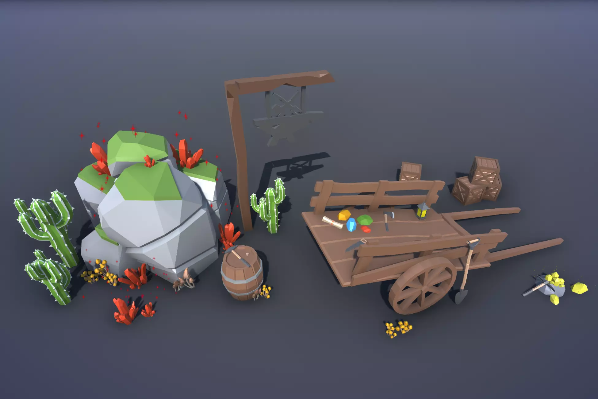 Free Mining Pack - Low Poly Ores and Gems and Tools and Props Free low-poly 3D model_1