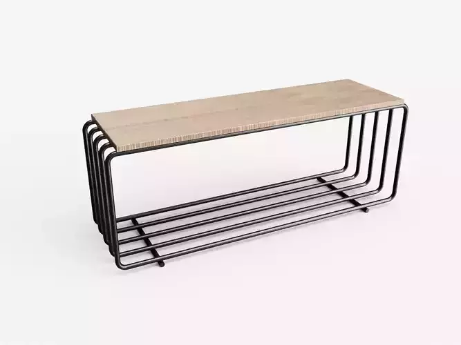 Table with metal frame and wooden top Low-poly 3D model