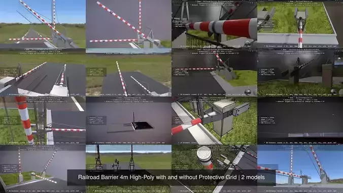 Railroad Barrier 4m High-Poly with and without Protective Grid 3D Model Collection
