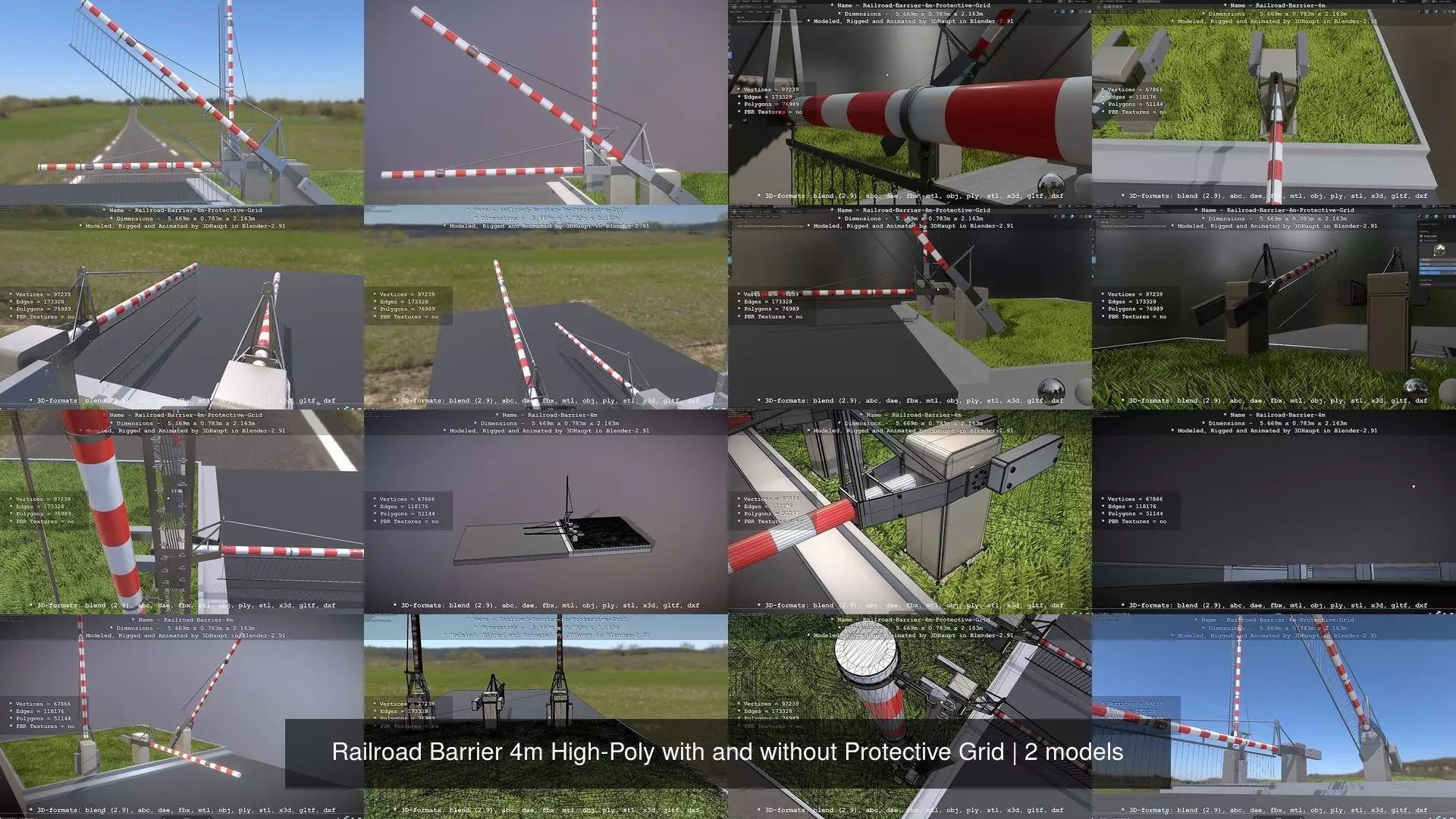 Railroad Barrier 4m High-Poly with and without Protective Grid 3D Model Collection_0