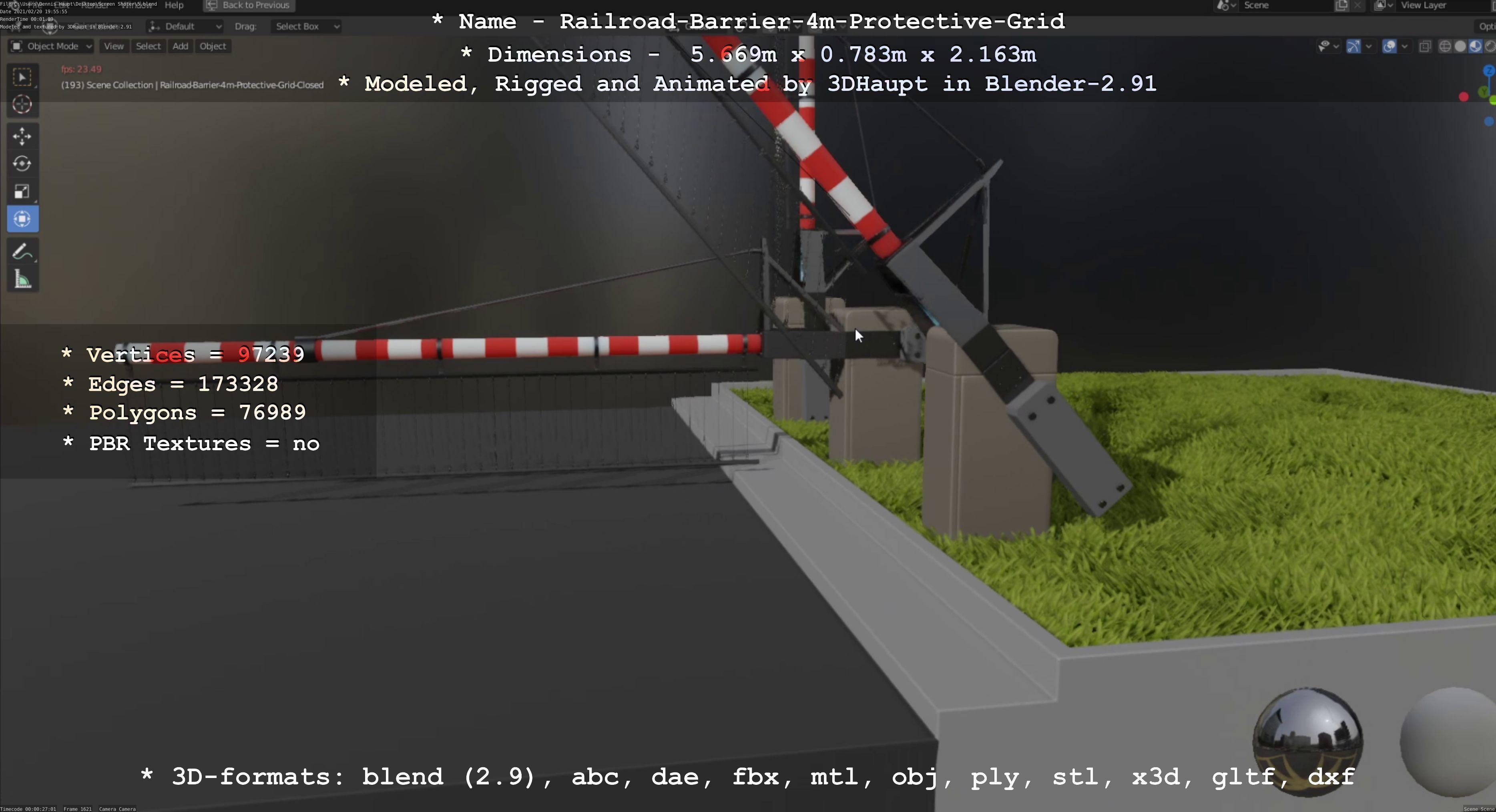 Railroad Barrier 4m High-Poly with and without Protective Grid 3D Model Collection_18