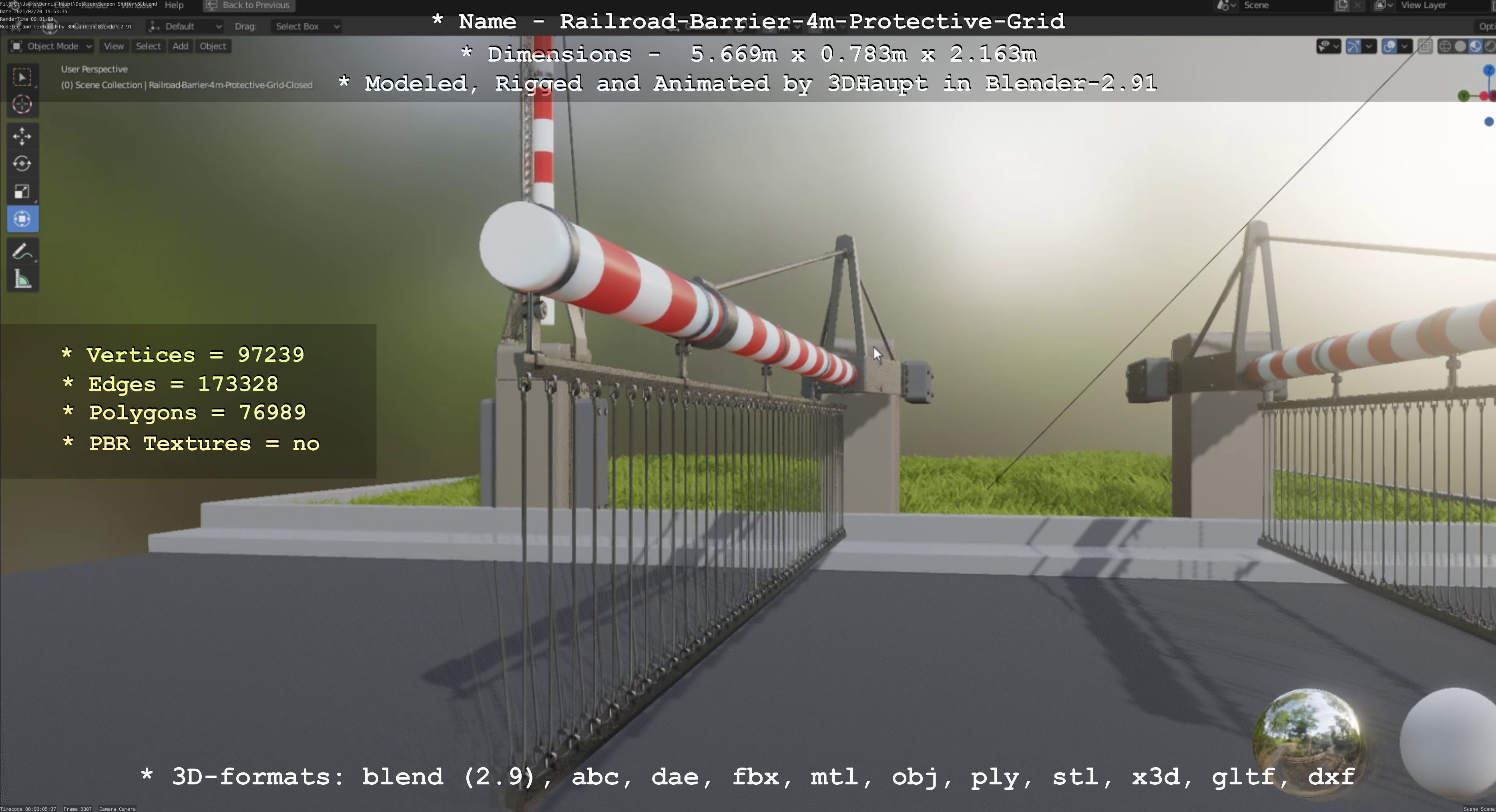 Railroad Barrier 4m High-Poly with and without Protective Grid 3D Model Collection_25