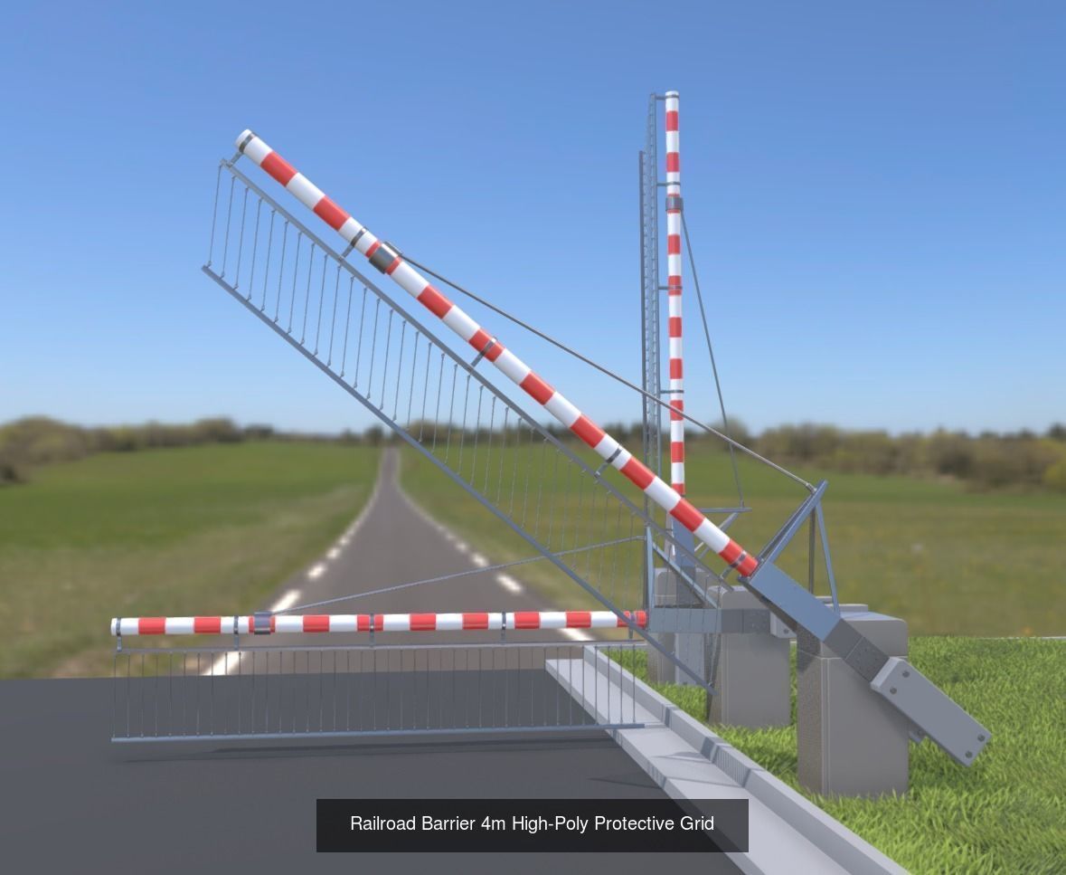 Railroad Barrier 4m High-Poly with and without Protective Grid 3D Model Collection_3