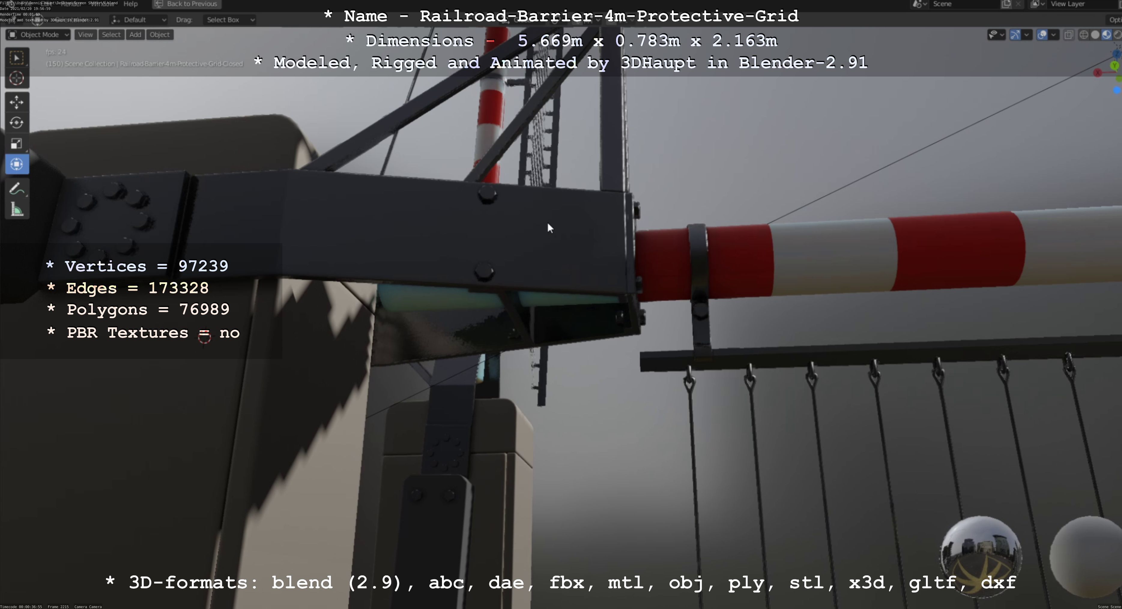 Railroad Barrier 4m High-Poly with and without Protective Grid 3D Model Collection_23