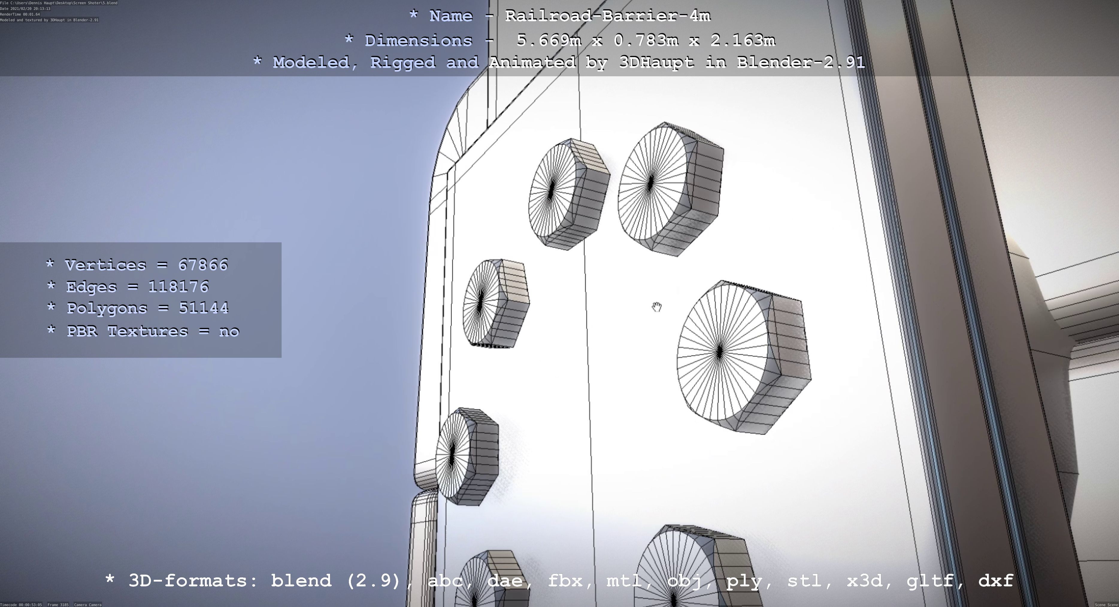 Railroad Barrier 4m High-Poly with and without Protective Grid 3D Model Collection_40