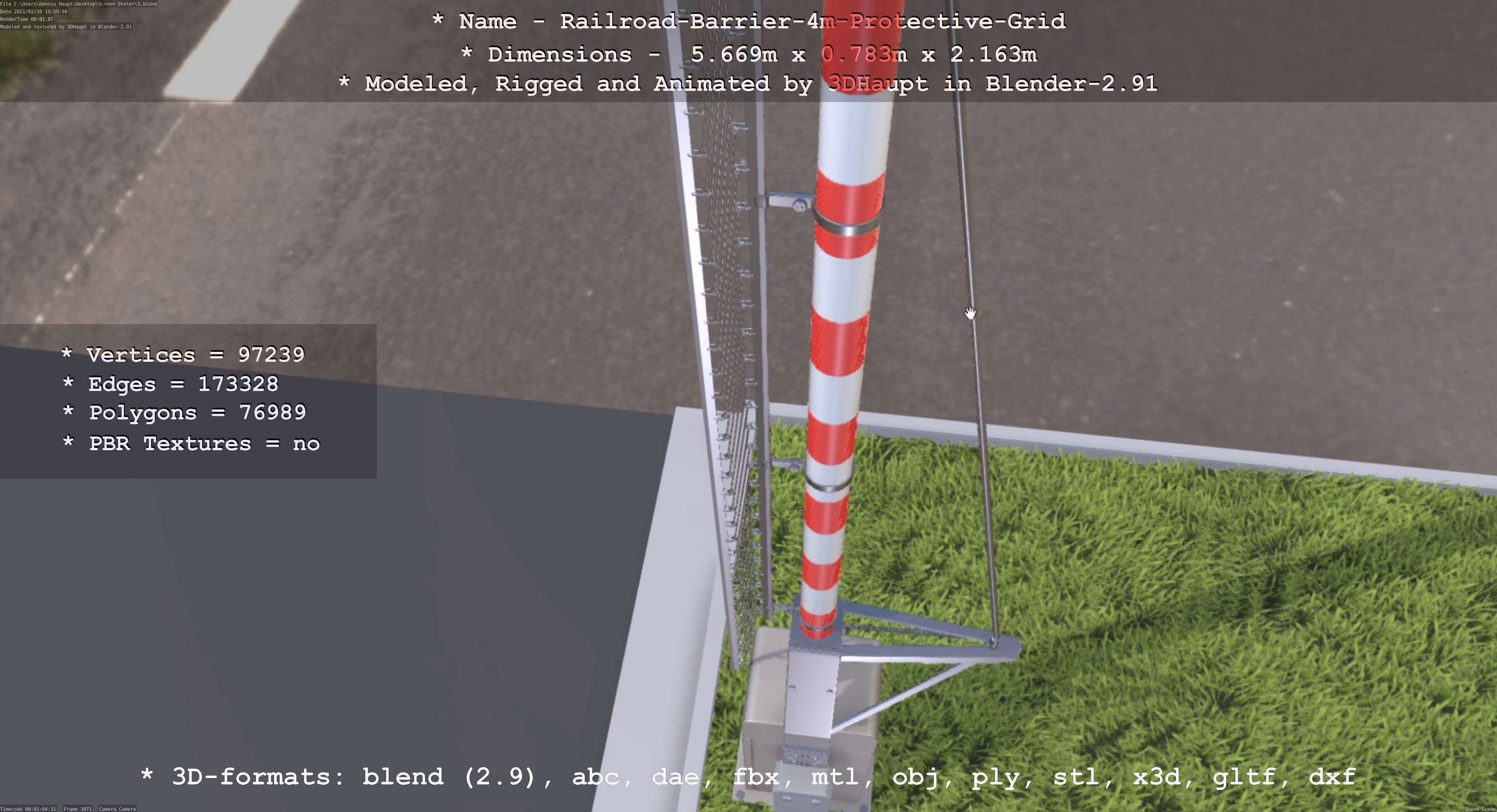 Railroad Barrier 4m High-Poly with and without Protective Grid 3D Model Collection_22