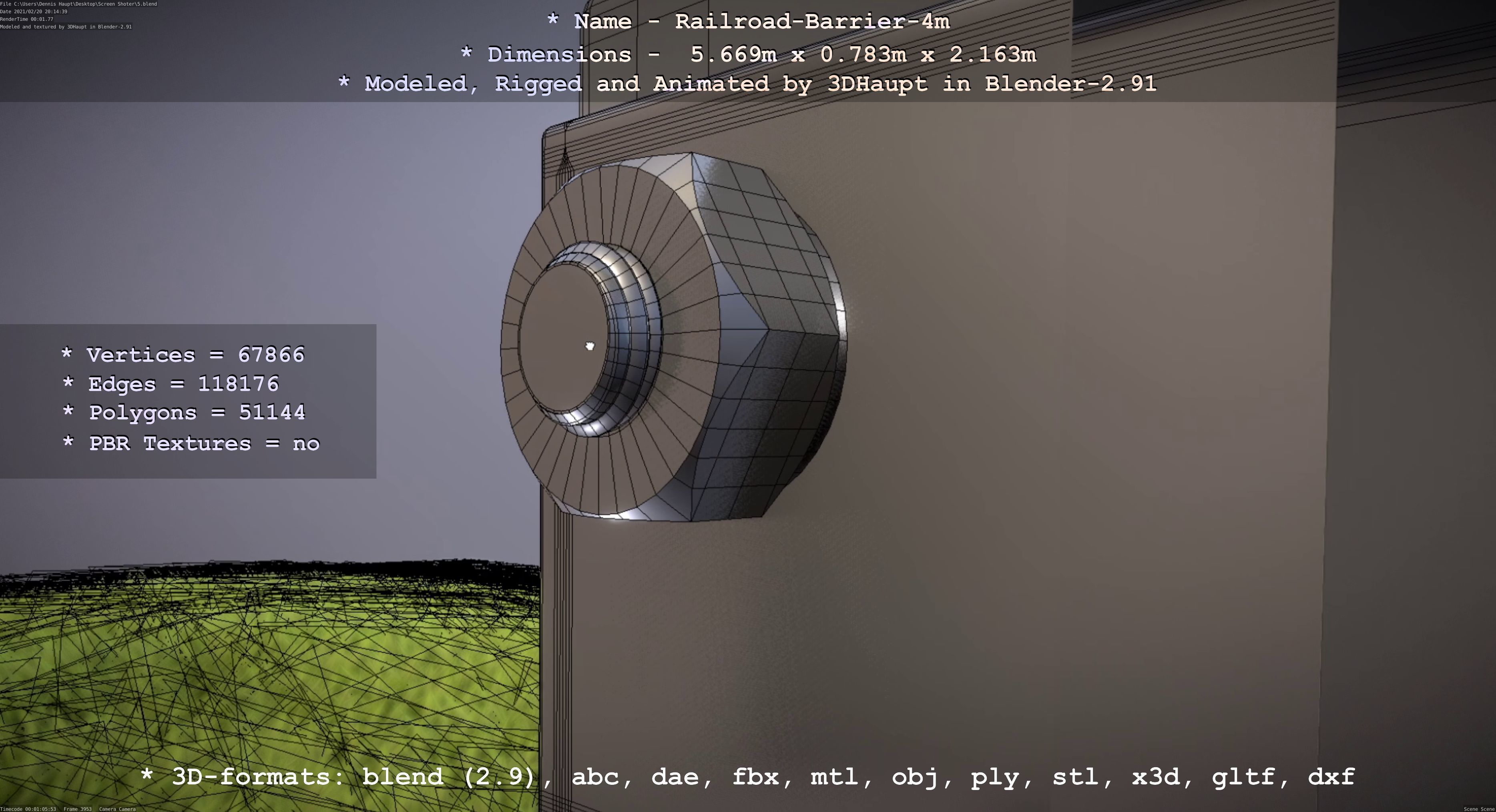 Railroad Barrier 4m High-Poly with and without Protective Grid 3D Model Collection_47