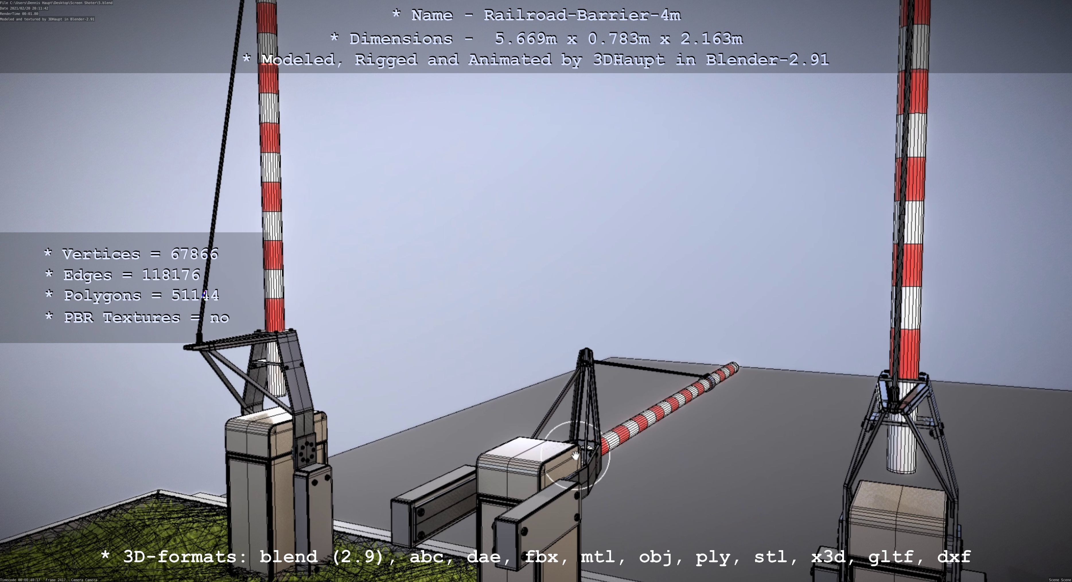 Railroad Barrier 4m High-Poly with and without Protective Grid 3D Model Collection_38