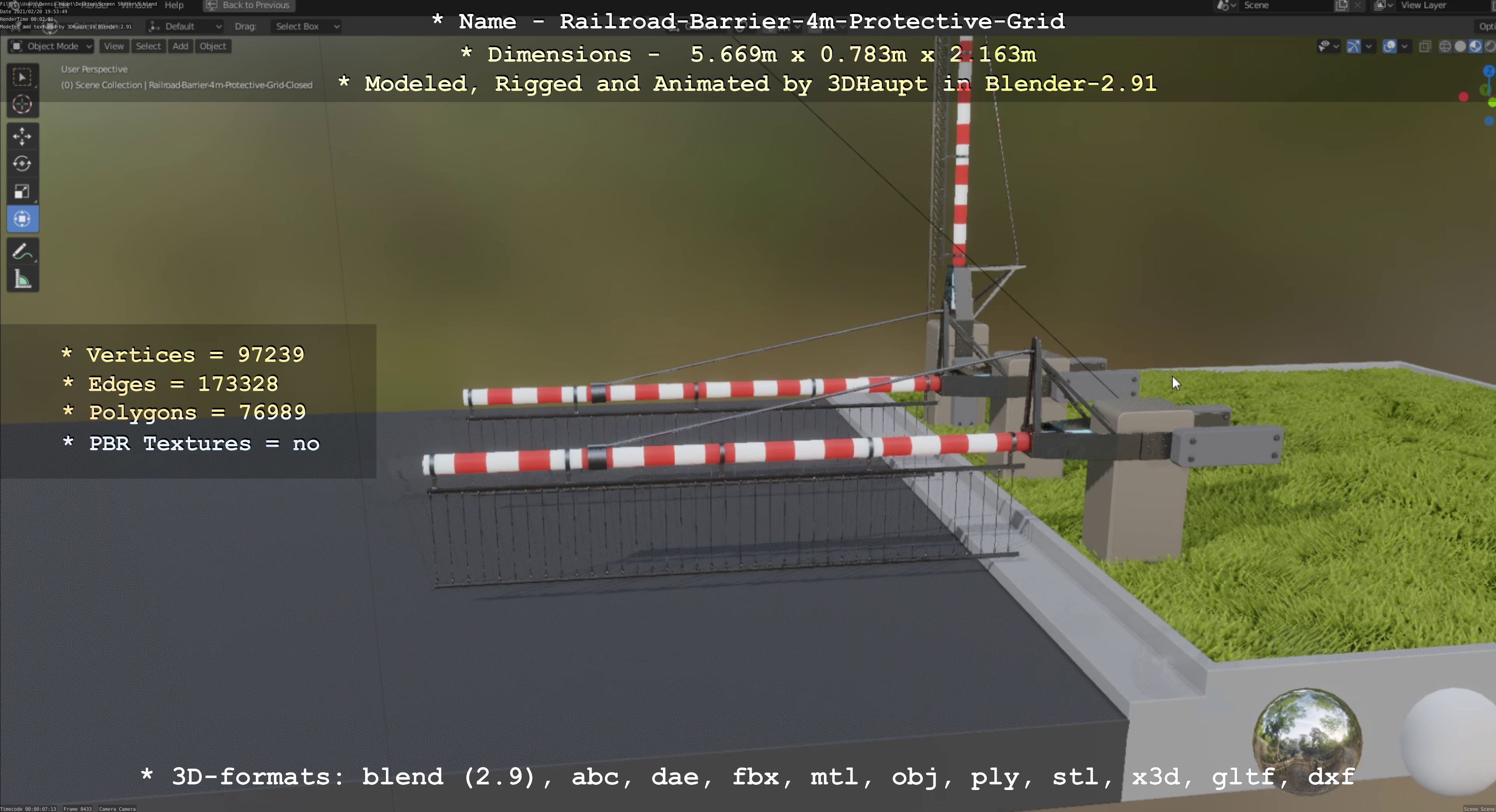 Railroad Barrier 4m High-Poly with and without Protective Grid 3D Model Collection_16