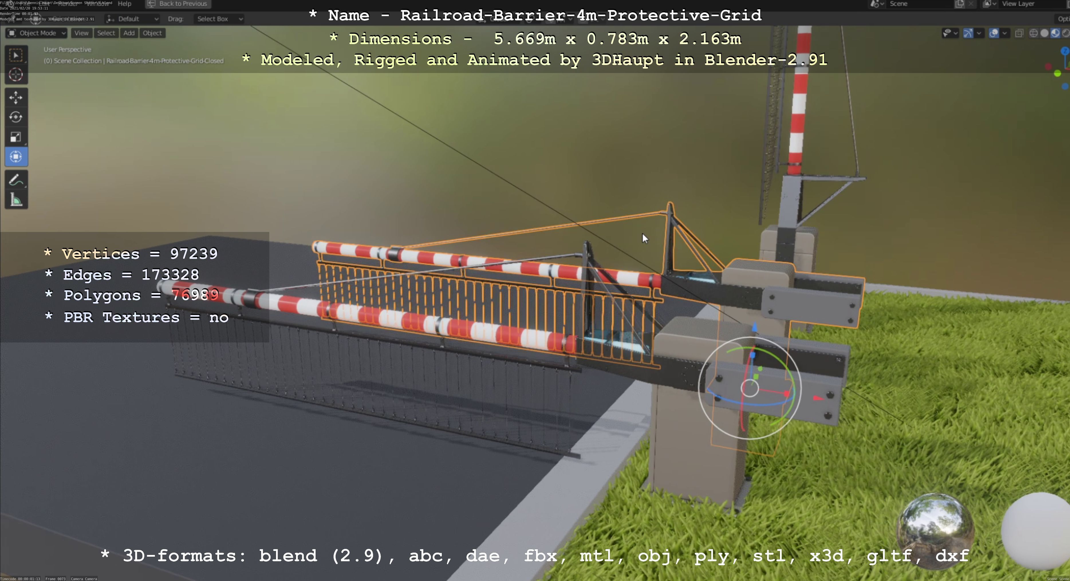Railroad Barrier 4m High-Poly with and without Protective Grid 3D Model Collection_24