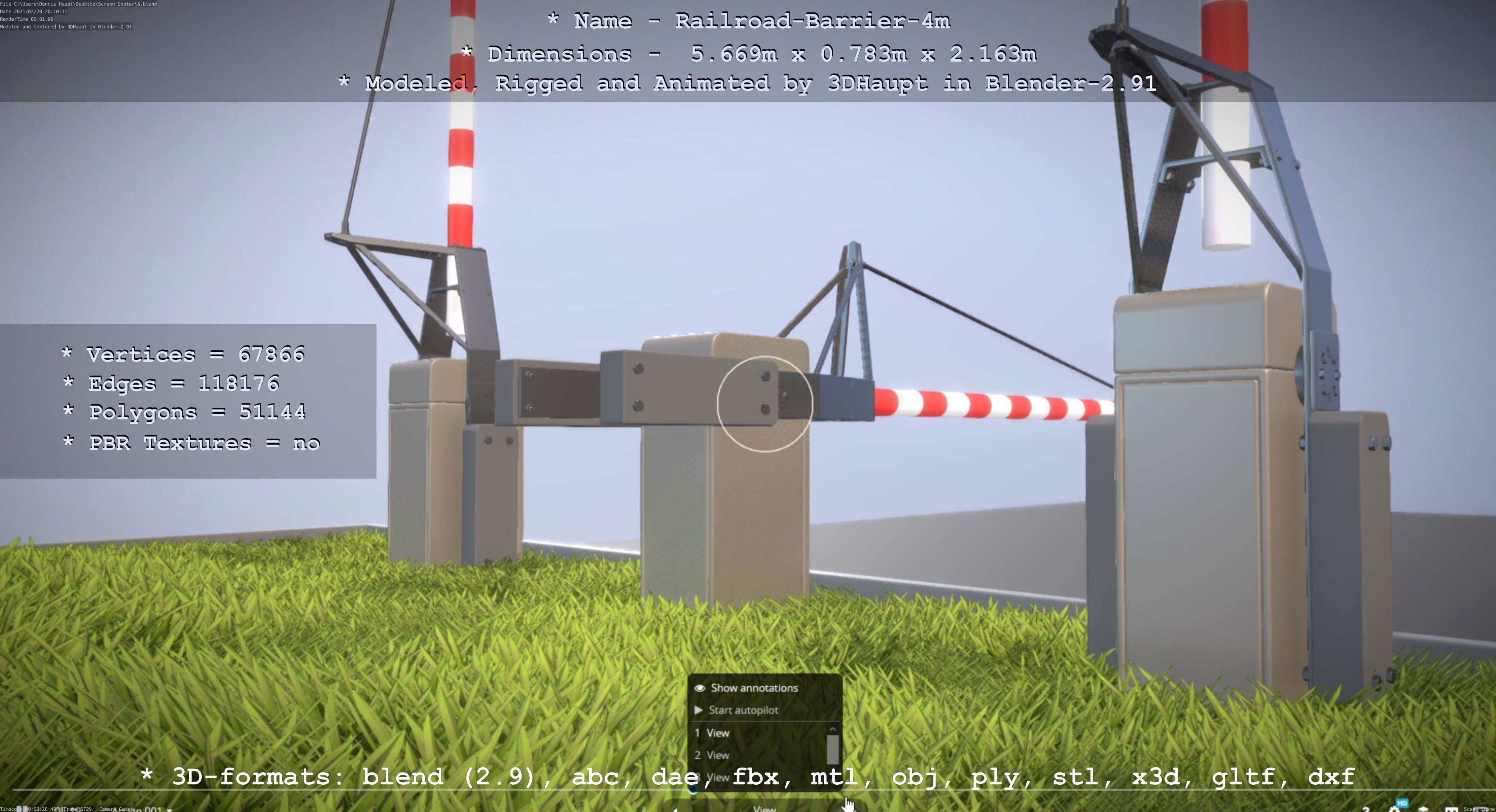 Railroad Barrier 4m High-Poly with and without Protective Grid 3D Model Collection_54