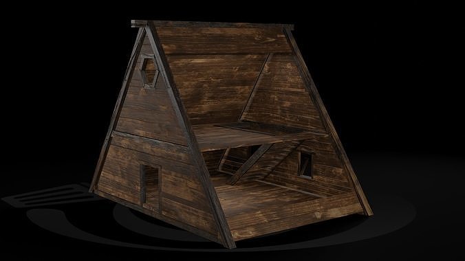 AAA Wooden Enterable Medieval Primal Thatched Cottage Hut 10 R Low-poly 3D model 2