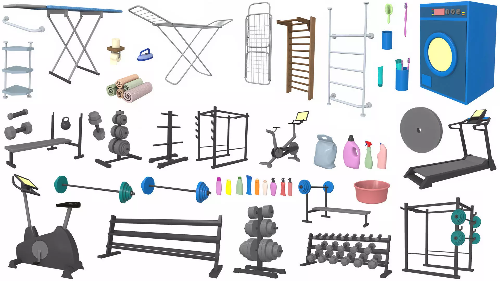 Cartoon work props pack vol 3 sports and bath accessories 3D model_0