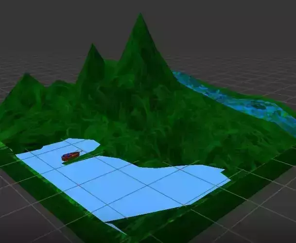 Mountain lake and mountains with boat in middle