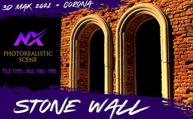 3D STONE WALL 3D MAX 2021 CORONA RENDER BY NX Low-poly 3D model