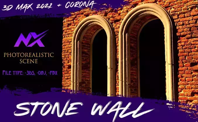 3D STONE WALL 3D MAX 2021 CORONA RENDER BY NX