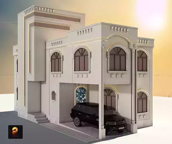villa house with car parked 3D model