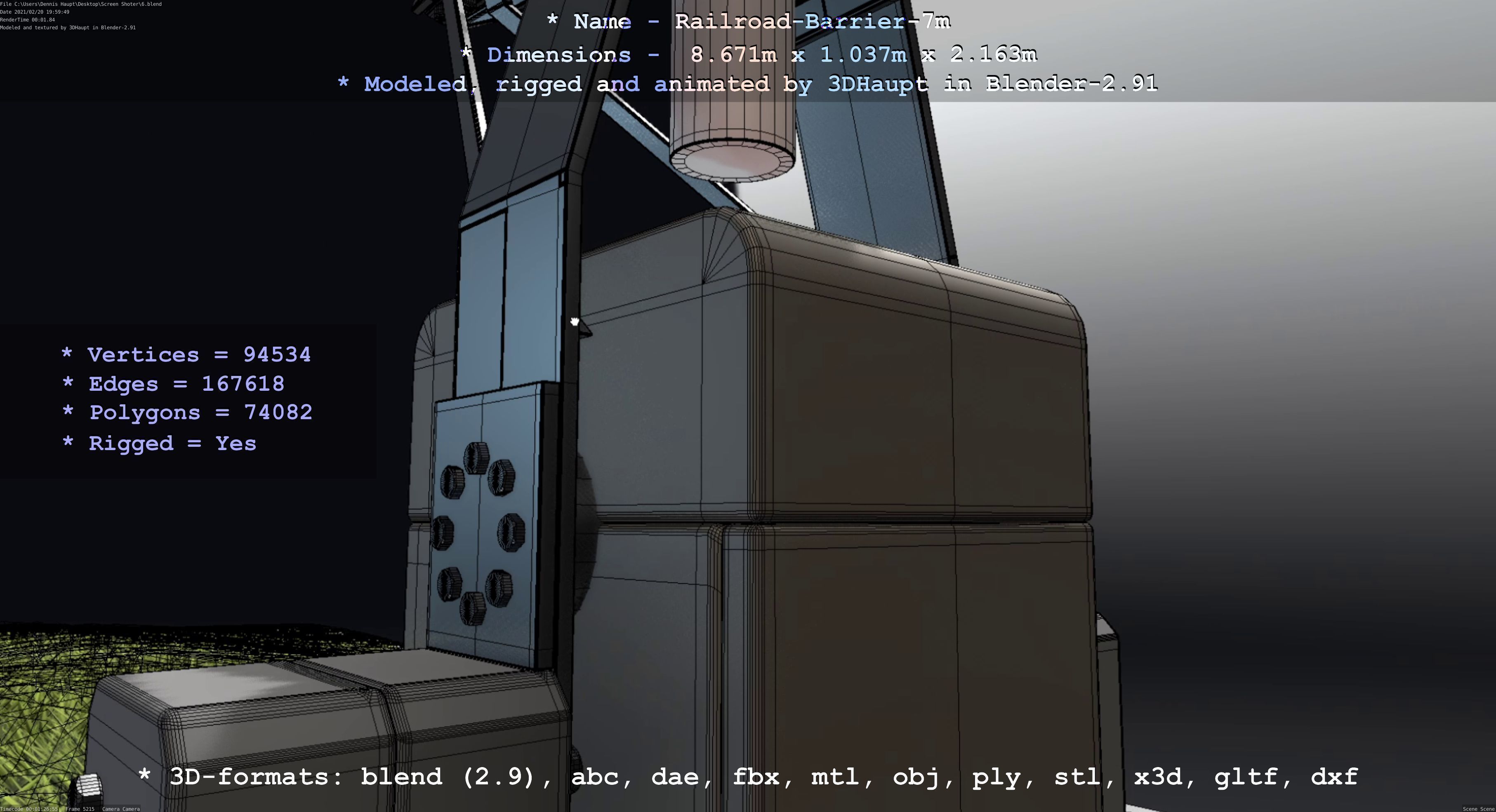 Railroad Barrier 7m High-Poly with and without Protective Grid 3D Model Collection_64