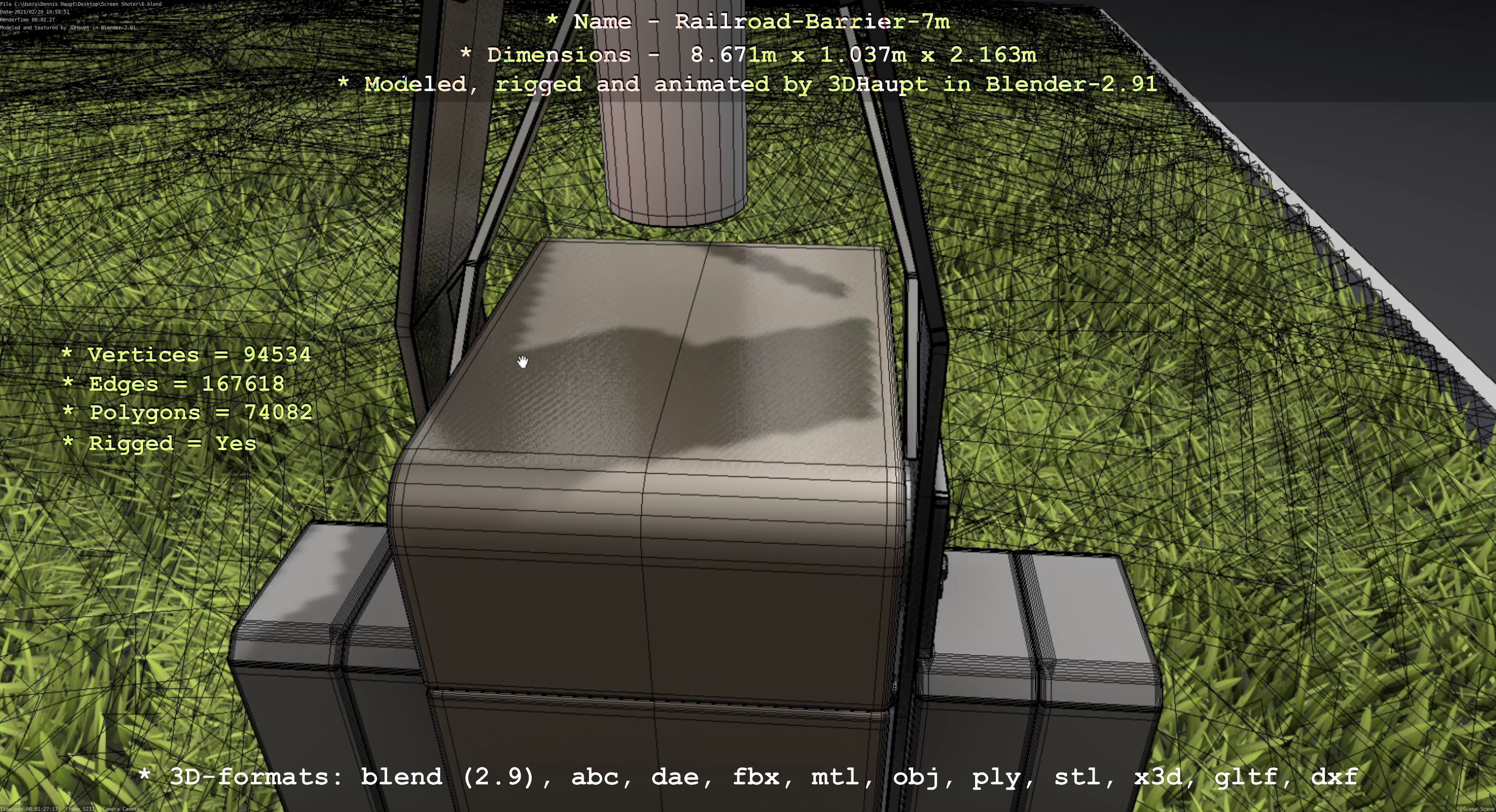 Railroad Barrier 7m High-Poly with and without Protective Grid 3D Model Collection_66