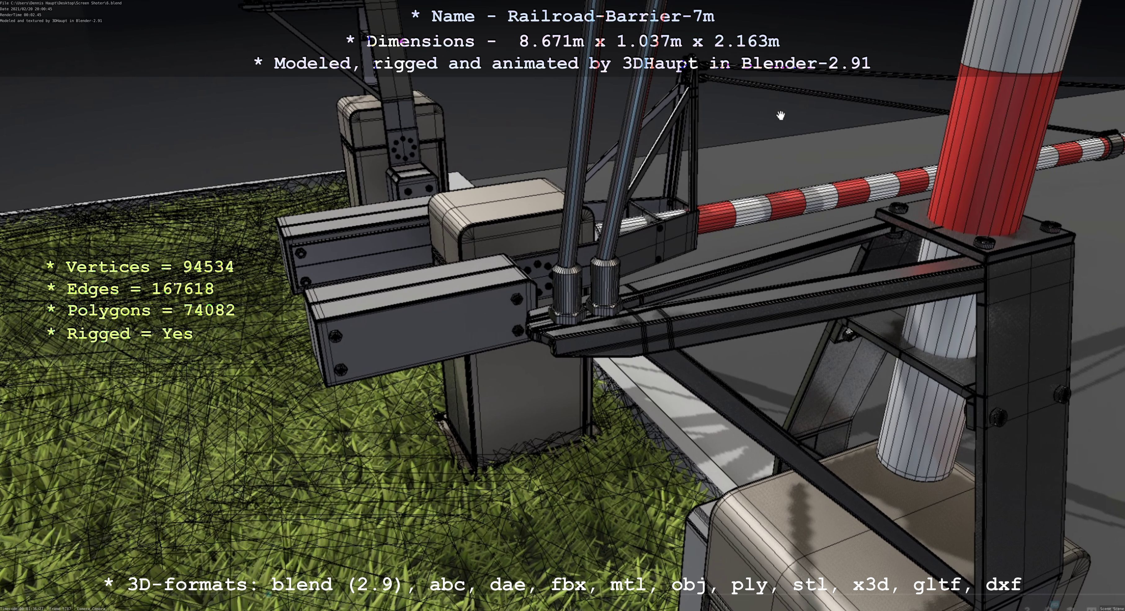 Railroad Barrier 7m High-Poly with and without Protective Grid 3D Model Collection_72