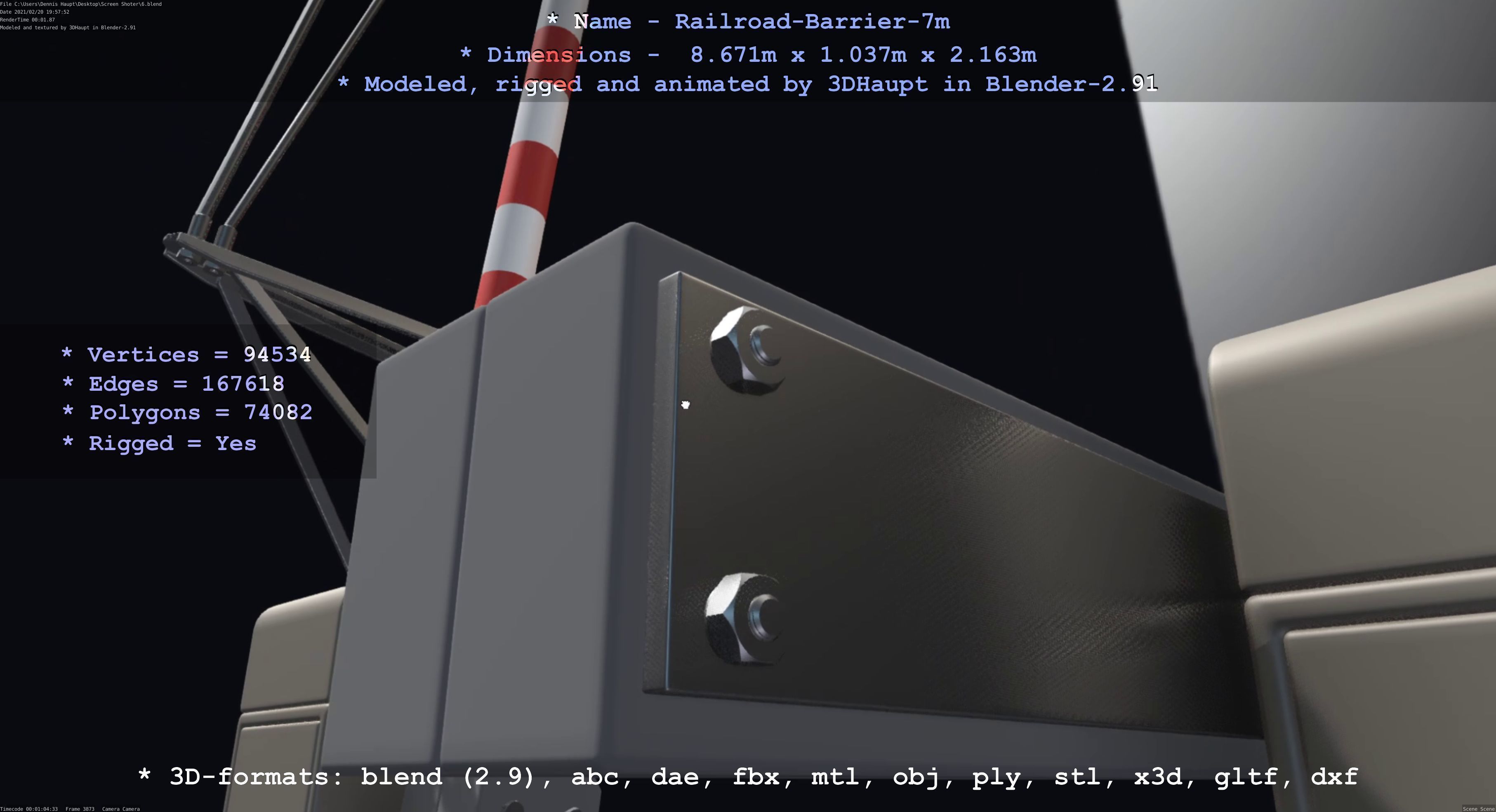 Railroad Barrier 7m High-Poly with and without Protective Grid 3D Model Collection_35