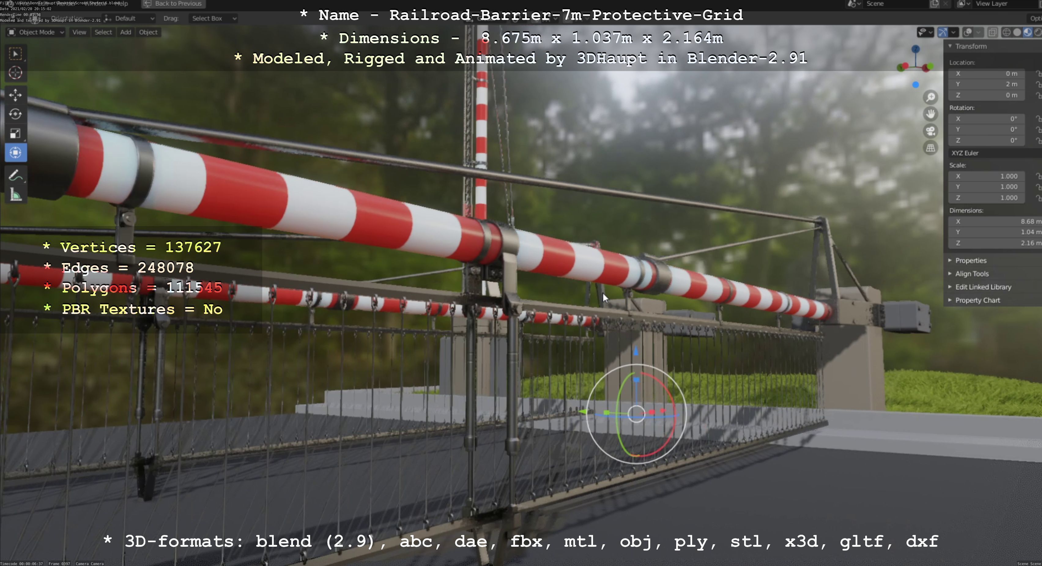Railroad Barrier 7m High-Poly with and without Protective Grid 3D Model Collection_30