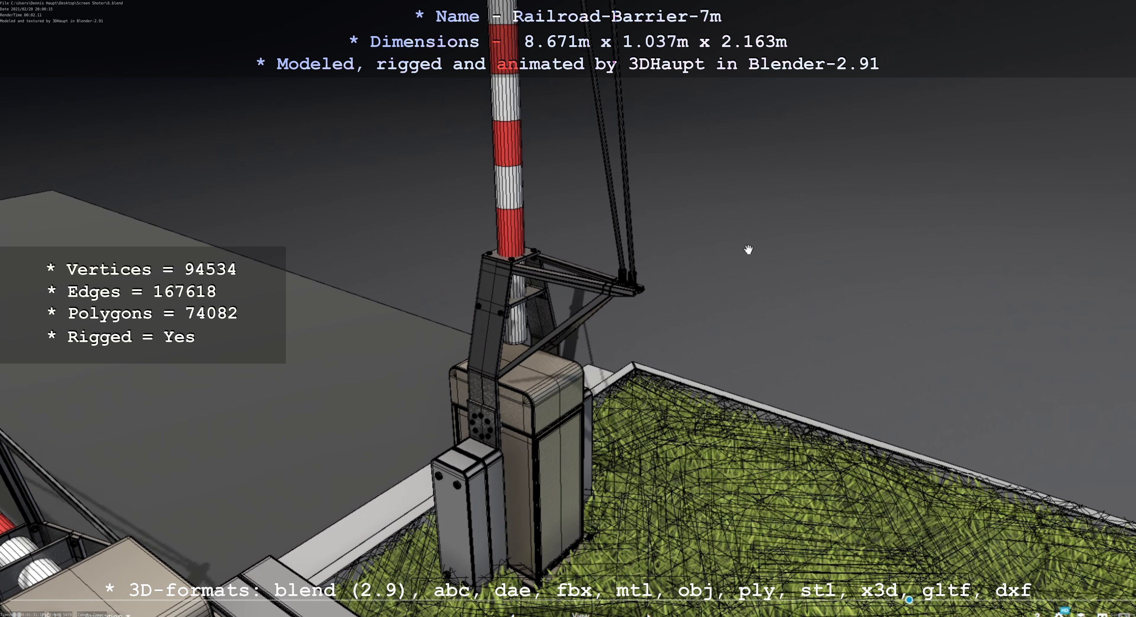Railroad Barrier 7m High-Poly with and without Protective Grid 3D Model Collection_67