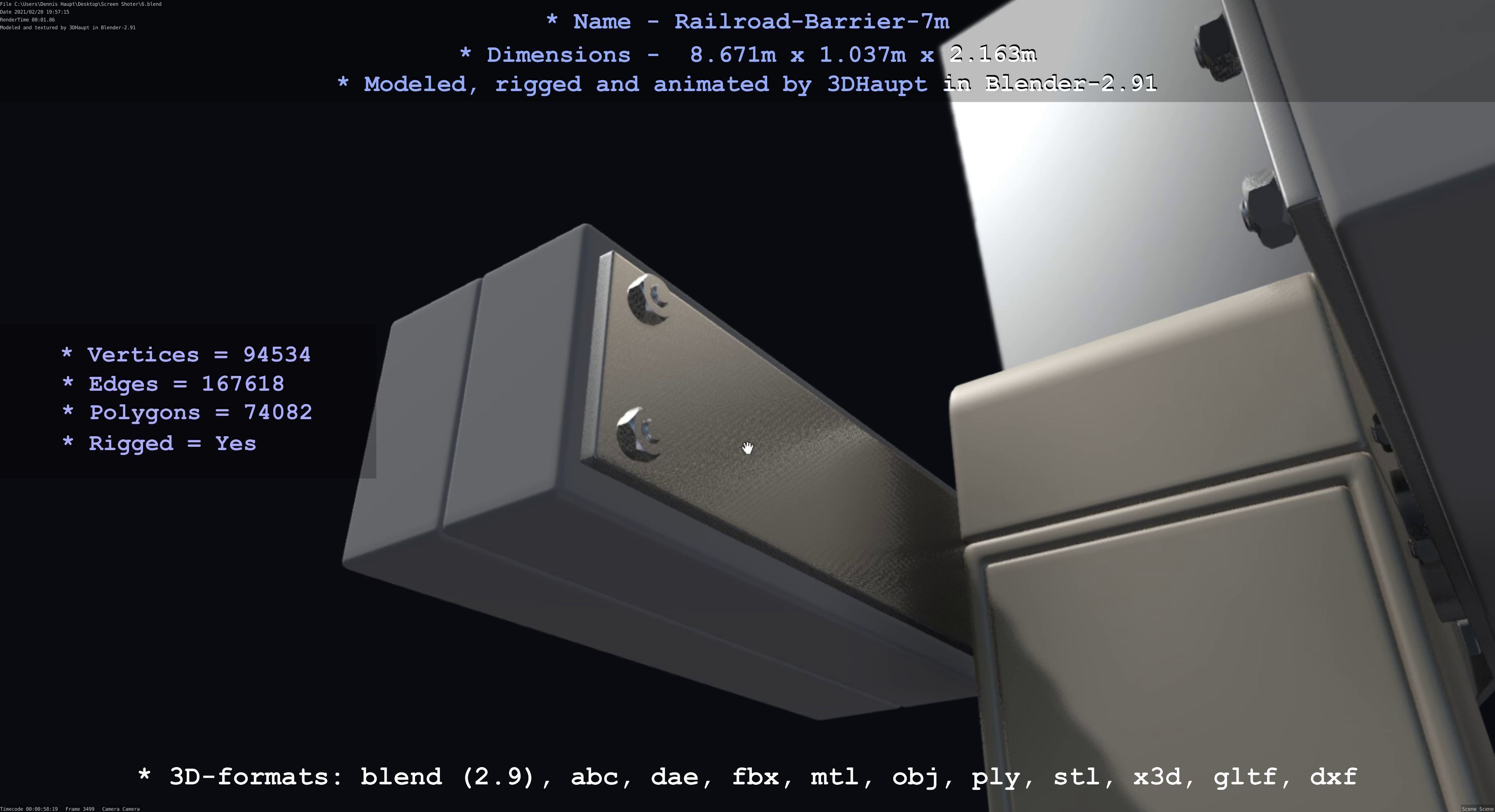 Railroad Barrier 7m High-Poly with and without Protective Grid 3D Model Collection_50