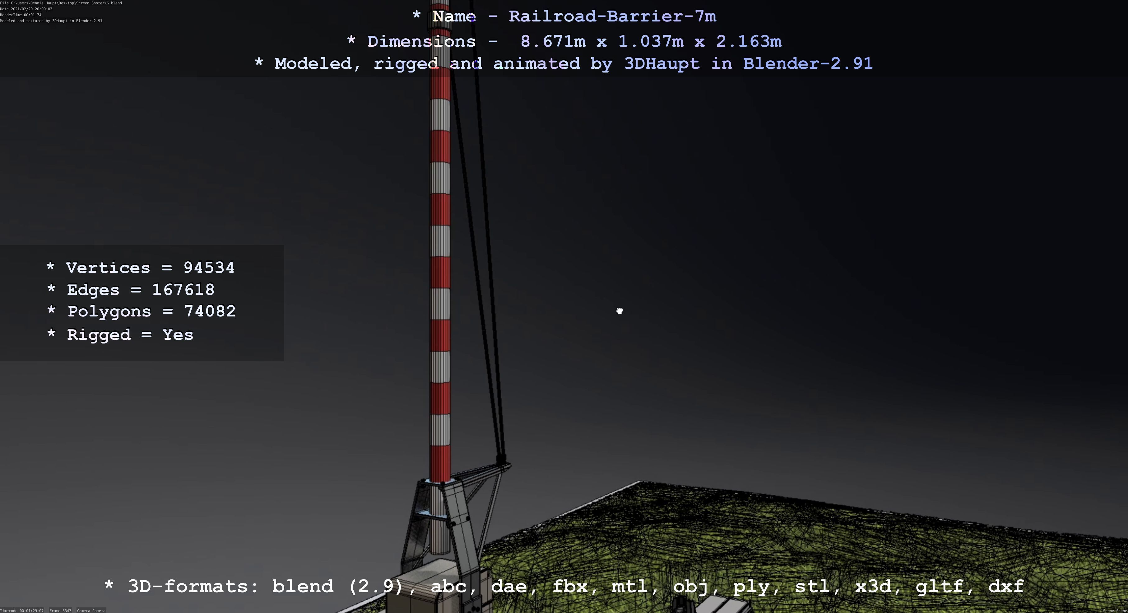 Railroad Barrier 7m High-Poly with and without Protective Grid 3D Model Collection_46