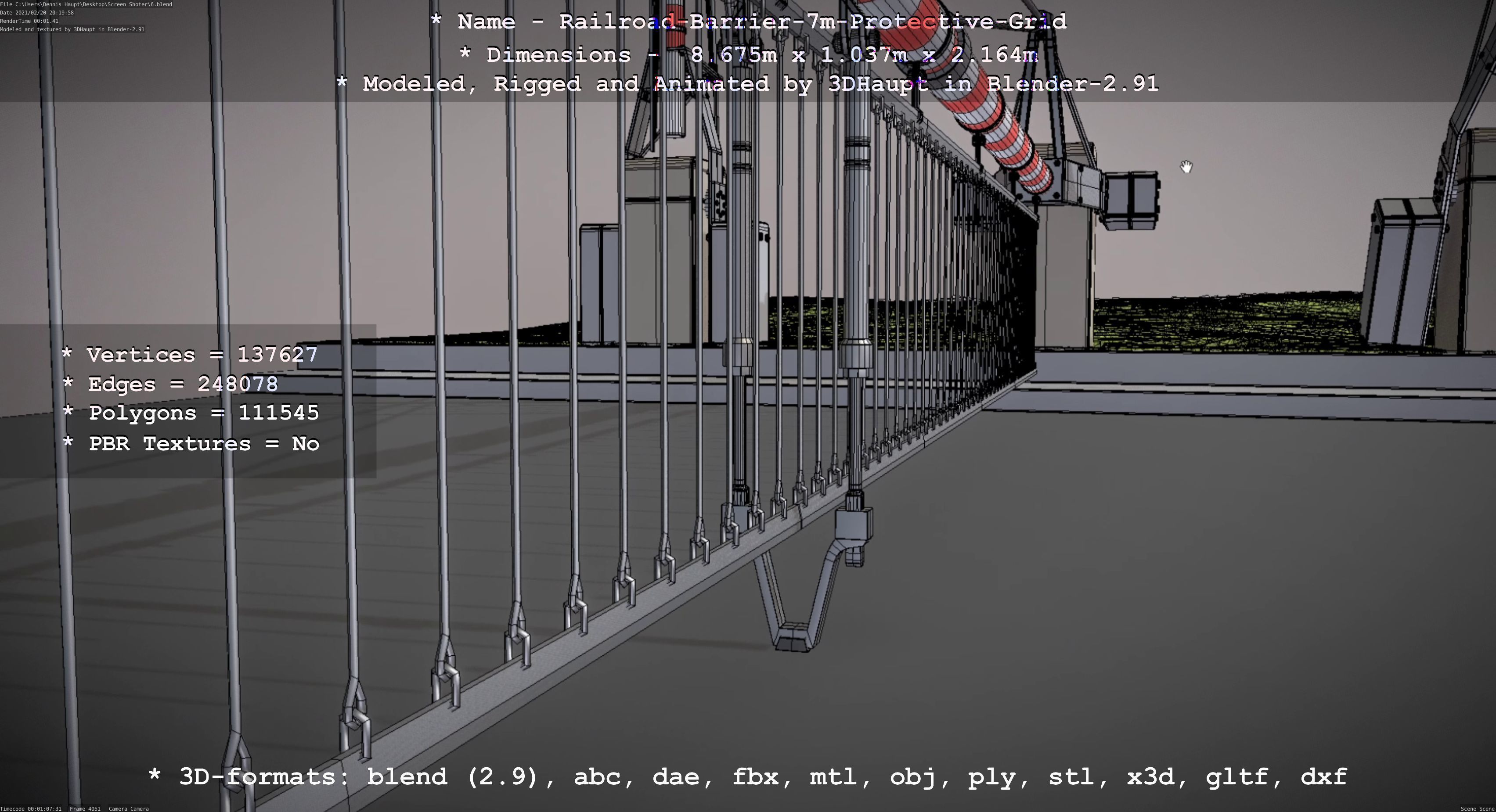 Railroad Barrier 7m High-Poly with and without Protective Grid 3D Model Collection_13