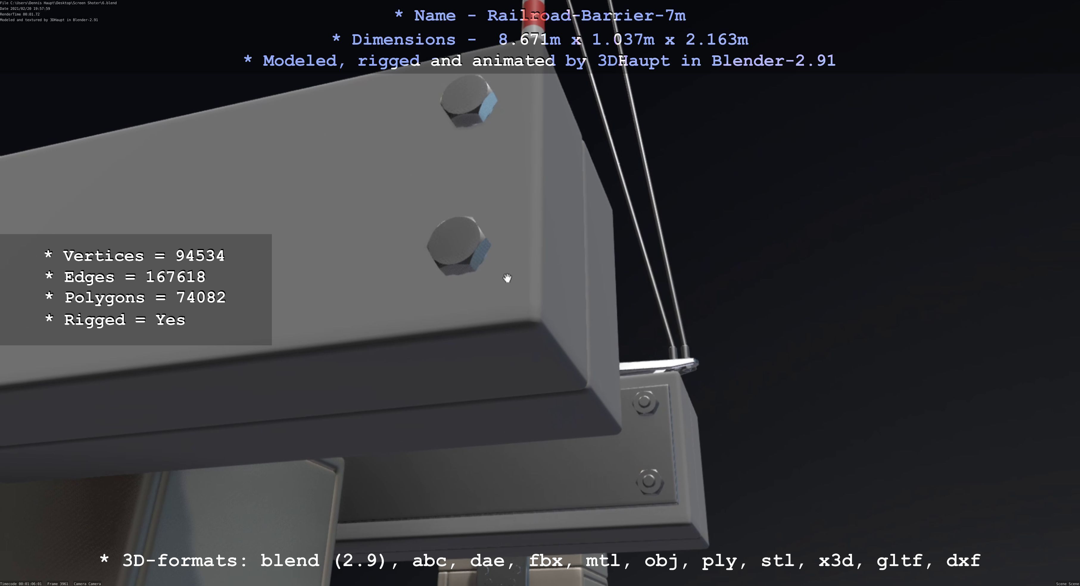 Railroad Barrier 7m High-Poly with and without Protective Grid 3D Model Collection_36