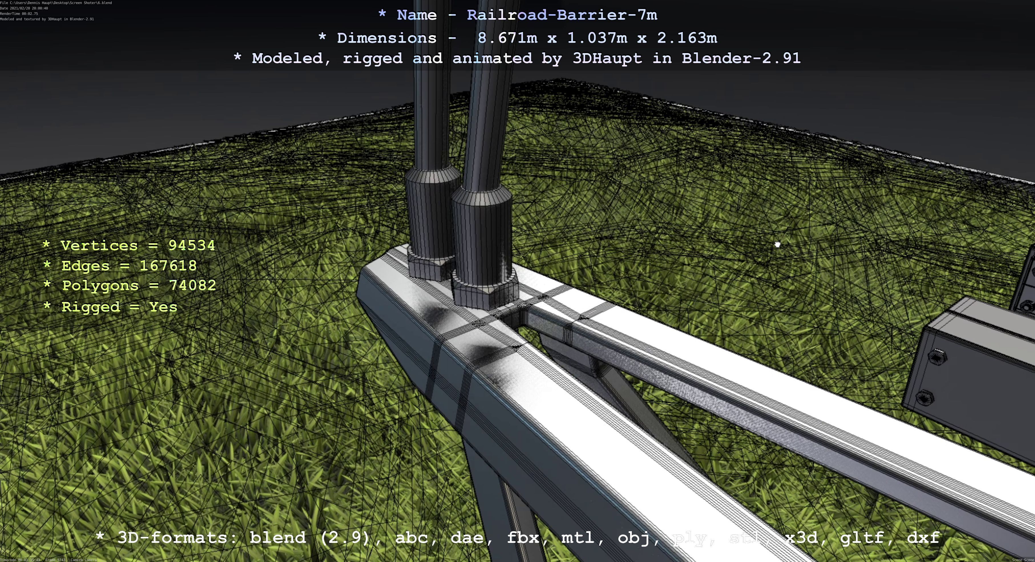 Railroad Barrier 7m High-Poly with and without Protective Grid 3D Model Collection_75
