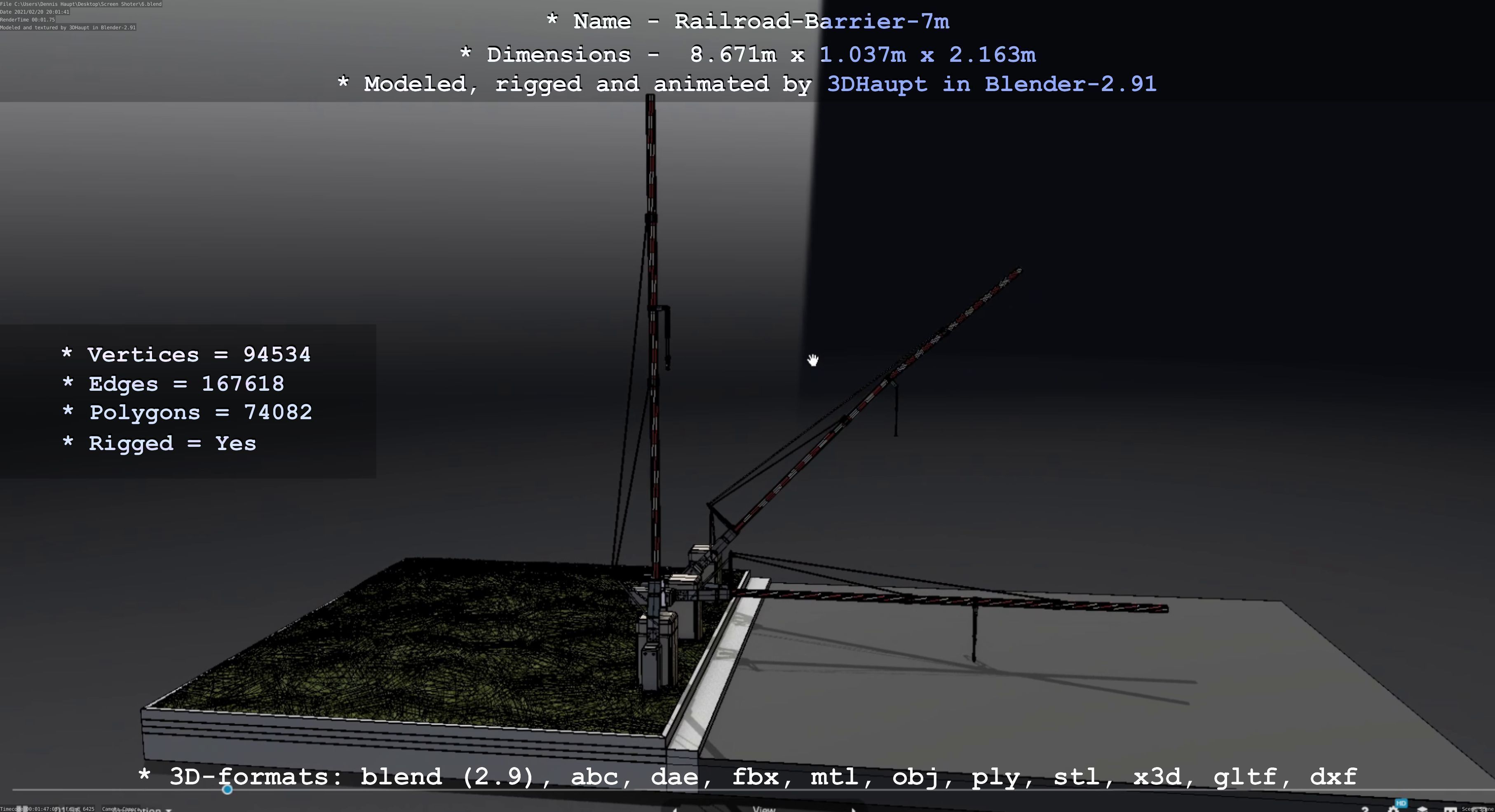 Railroad Barrier 7m High-Poly with and without Protective Grid 3D Model Collection_44