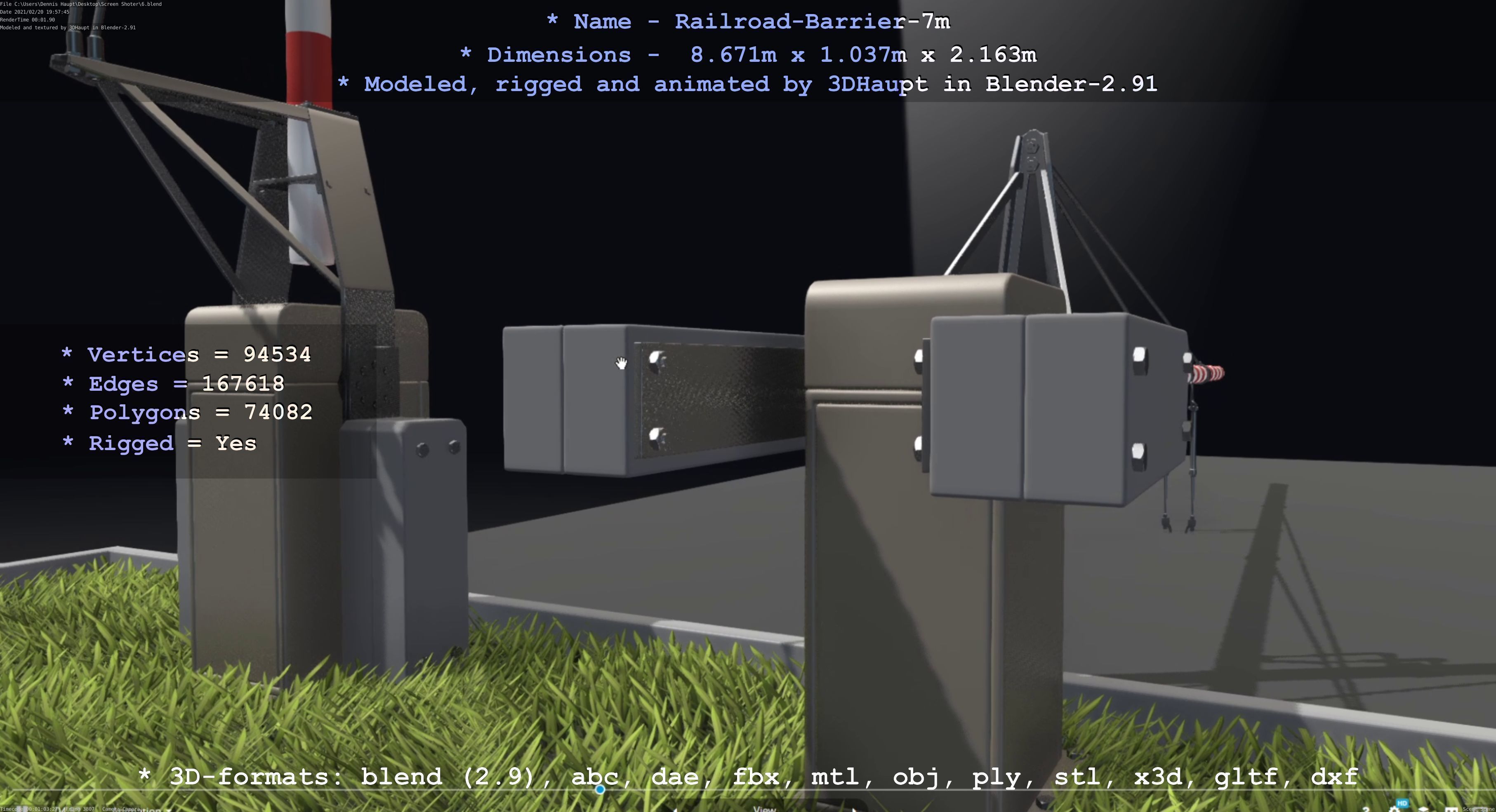 Railroad Barrier 7m High-Poly with and without Protective Grid 3D Model Collection_47