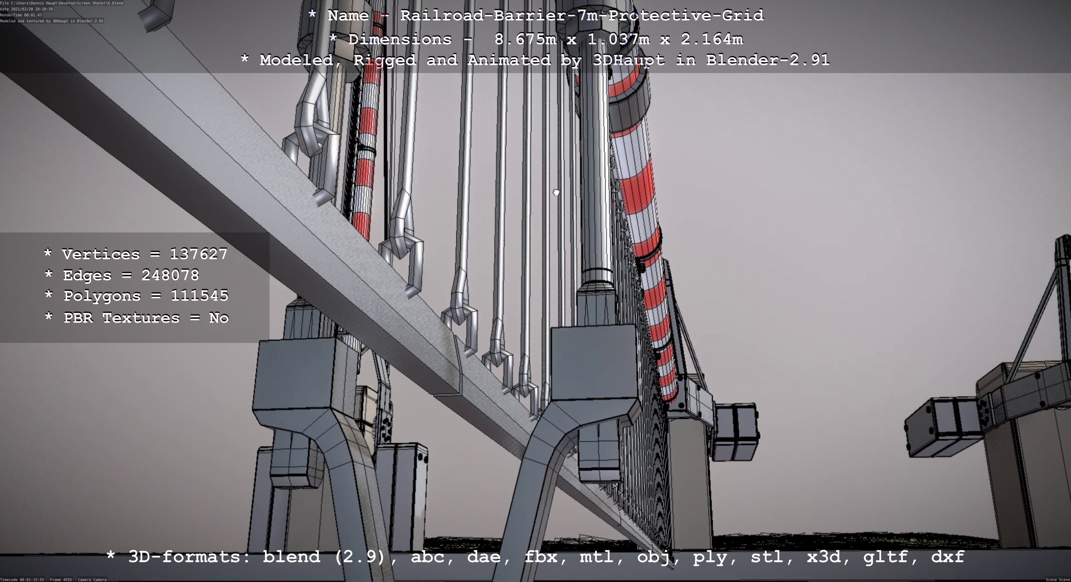 Railroad Barrier 7m High-Poly with and without Protective Grid 3D Model Collection_15
