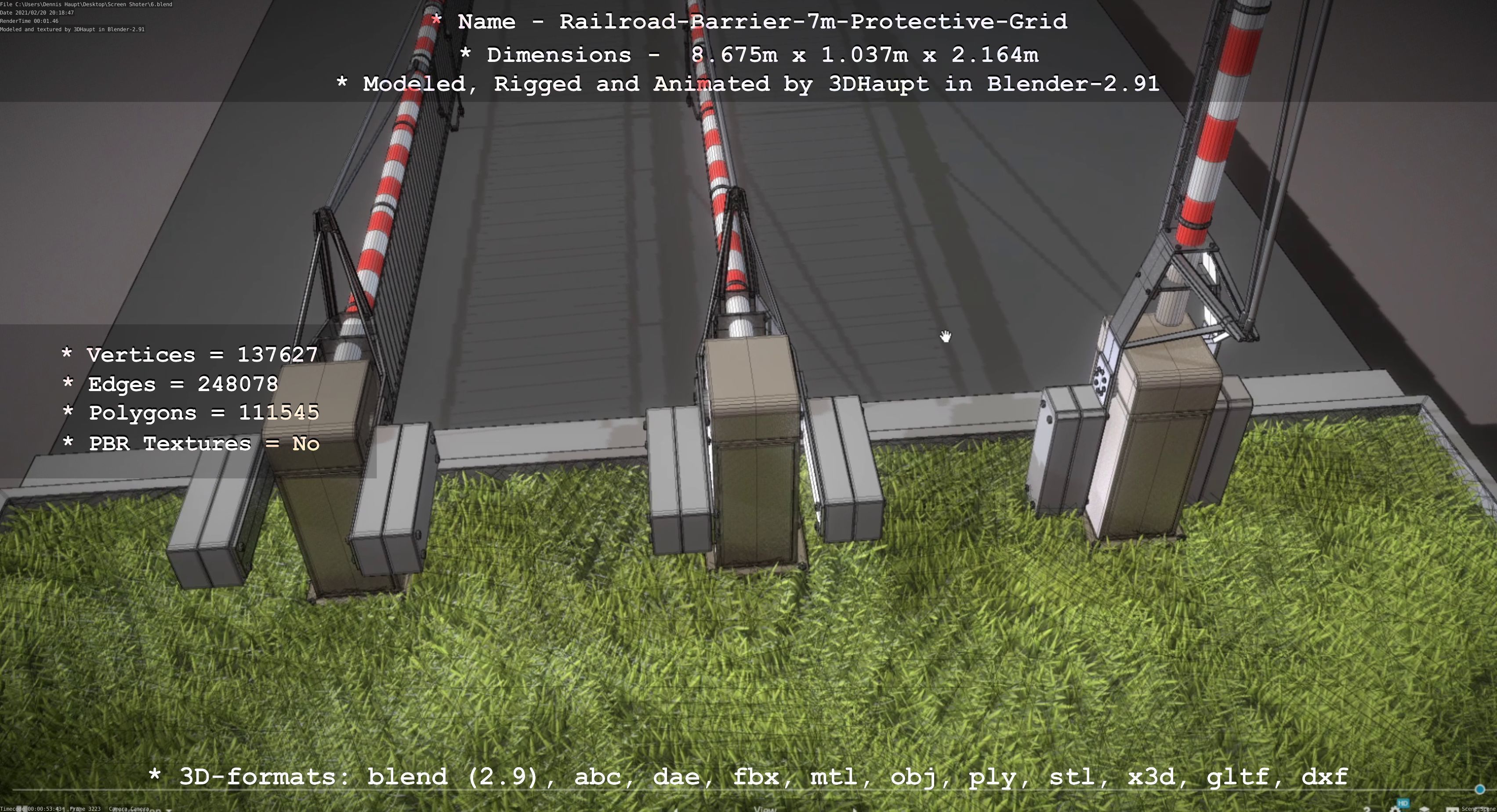 Railroad Barrier 7m High-Poly with and without Protective Grid 3D Model Collection_22