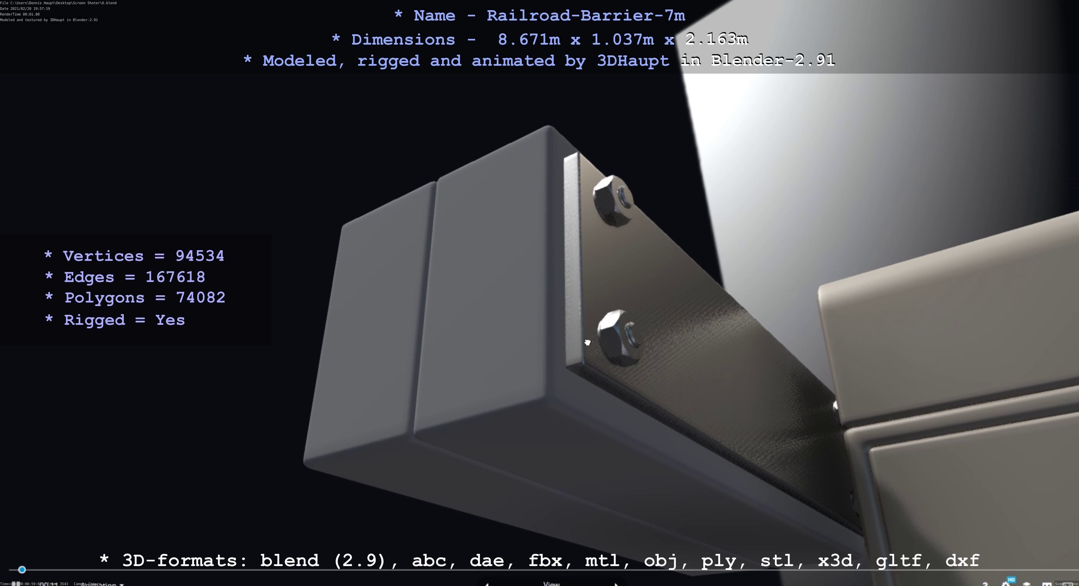 Railroad Barrier 7m High-Poly with and without Protective Grid 3D Model Collection_34