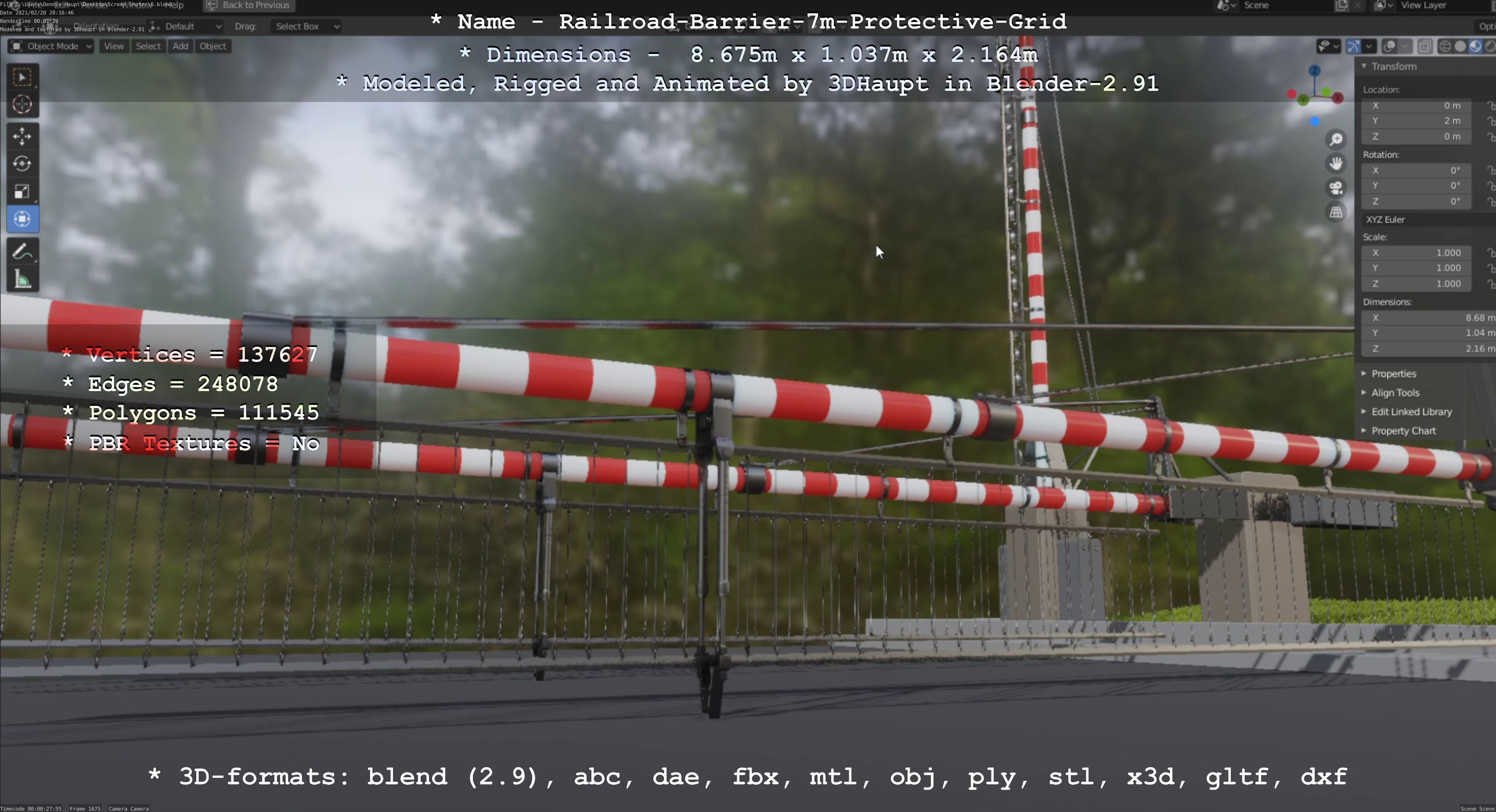 Railroad Barrier 7m High-Poly with and without Protective Grid 3D Model Collection_26