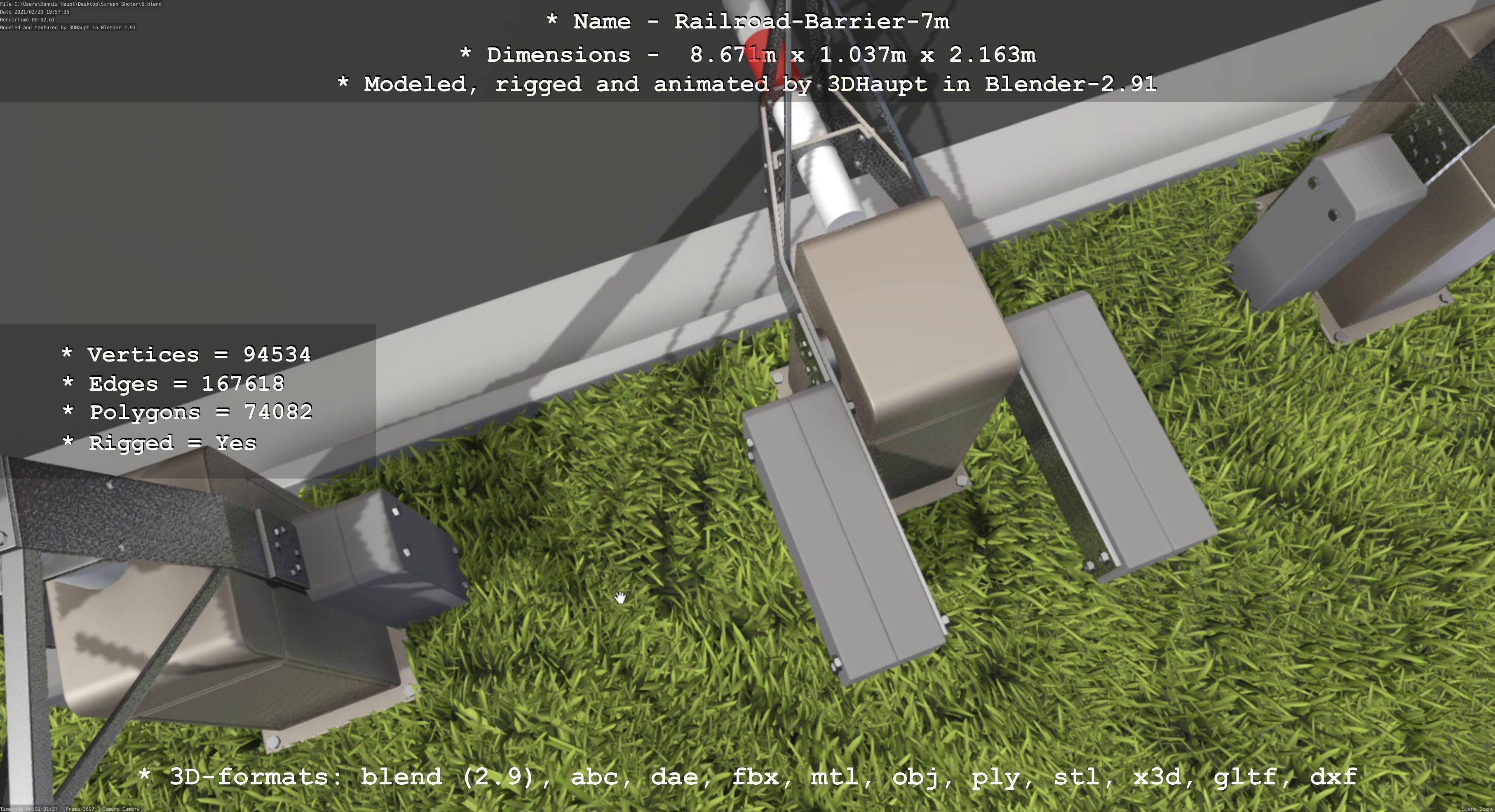Railroad Barrier 7m High-Poly with and without Protective Grid 3D Model Collection_65
